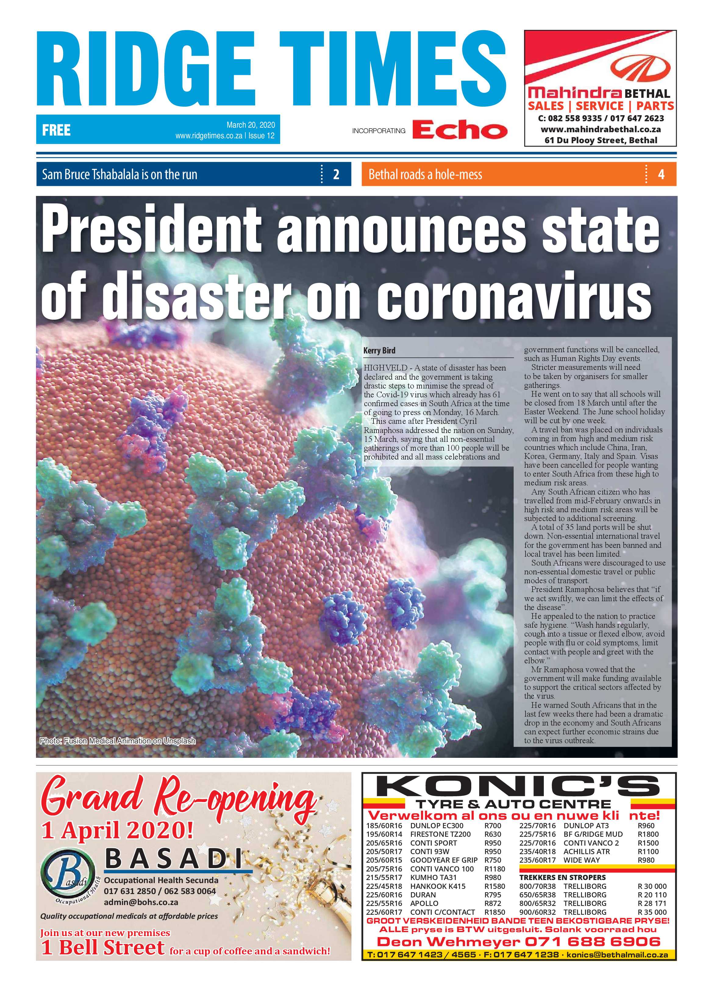 Ridge Times 20 March 2020 page 1