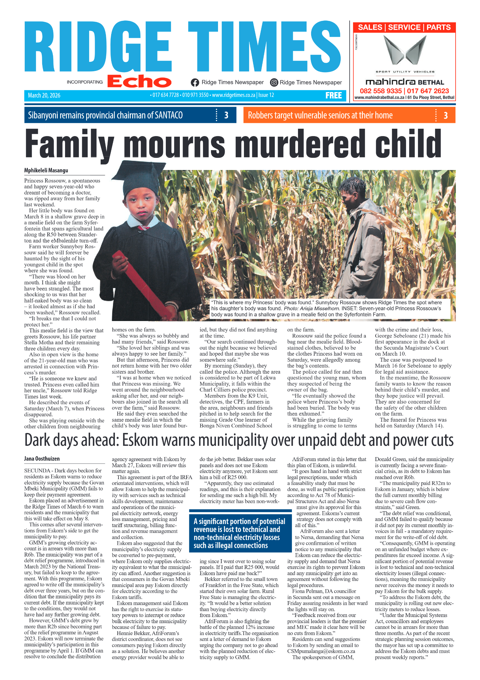 Ridge Times 20 March 2026 page 1