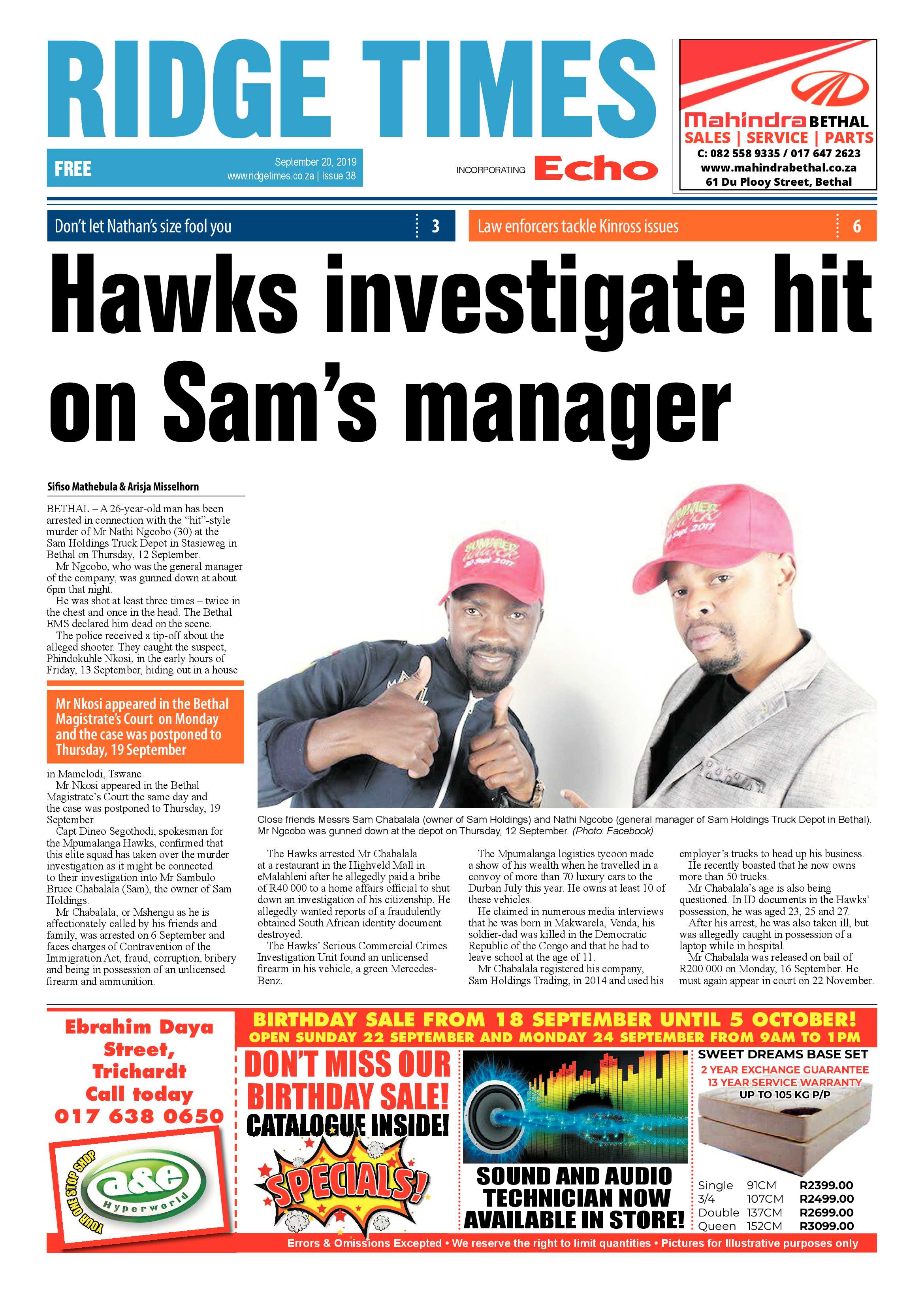 Ridge Times 20 September 2019 page 1