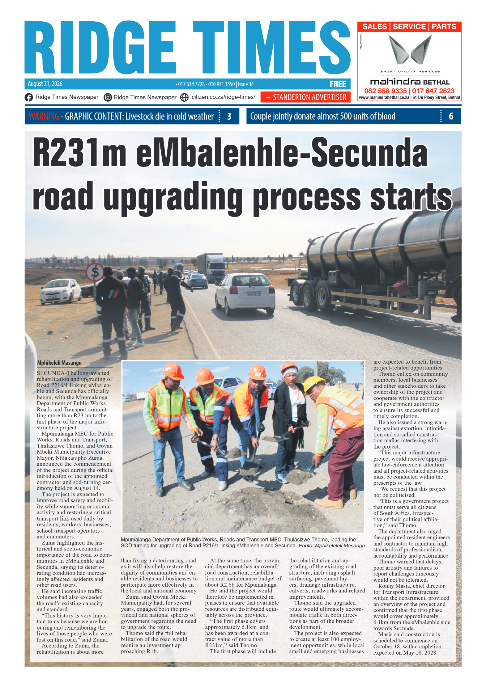 Ridge Times 21 August 2026 page 1