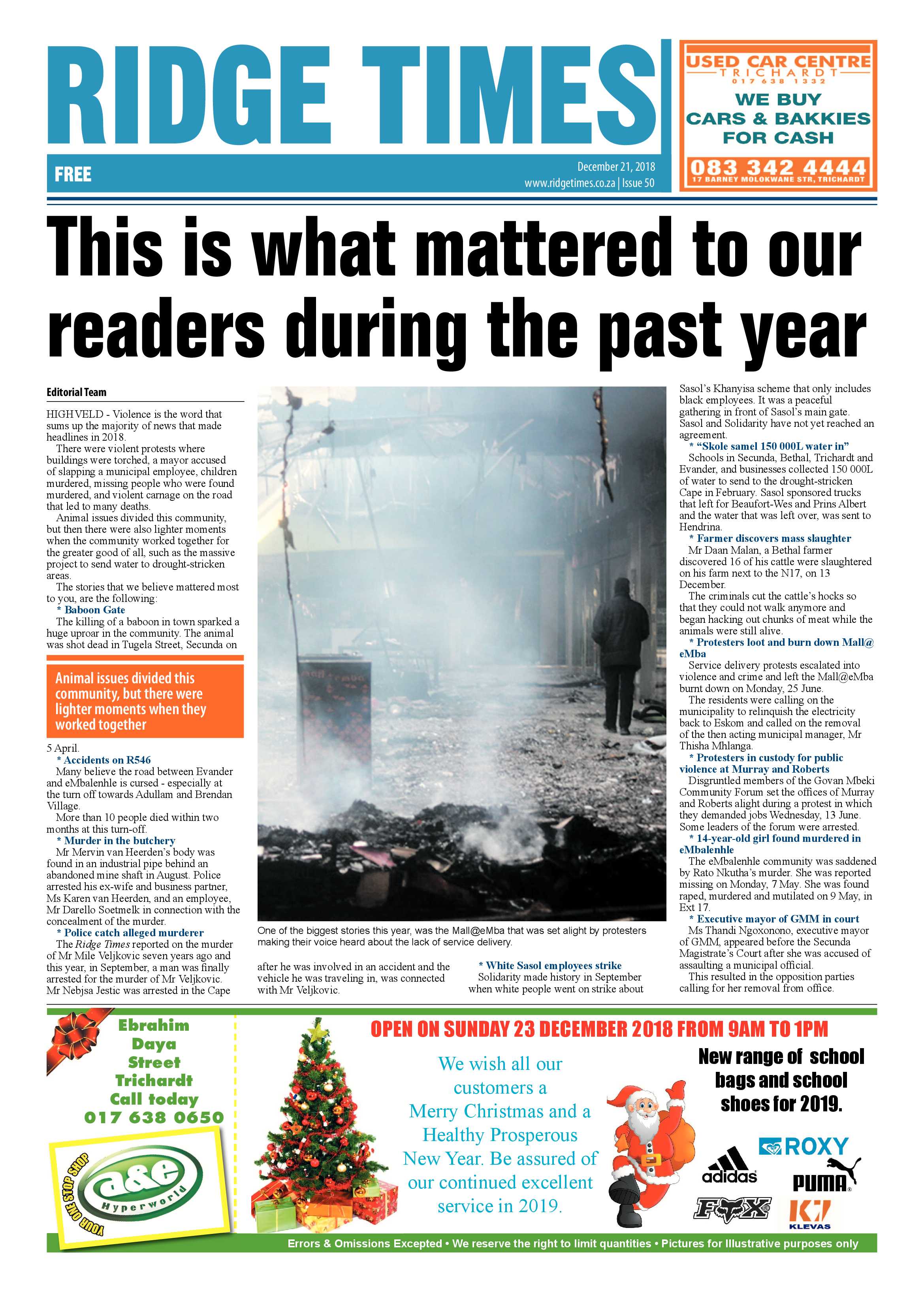 Ridge Times 21 December 2018 page 1
