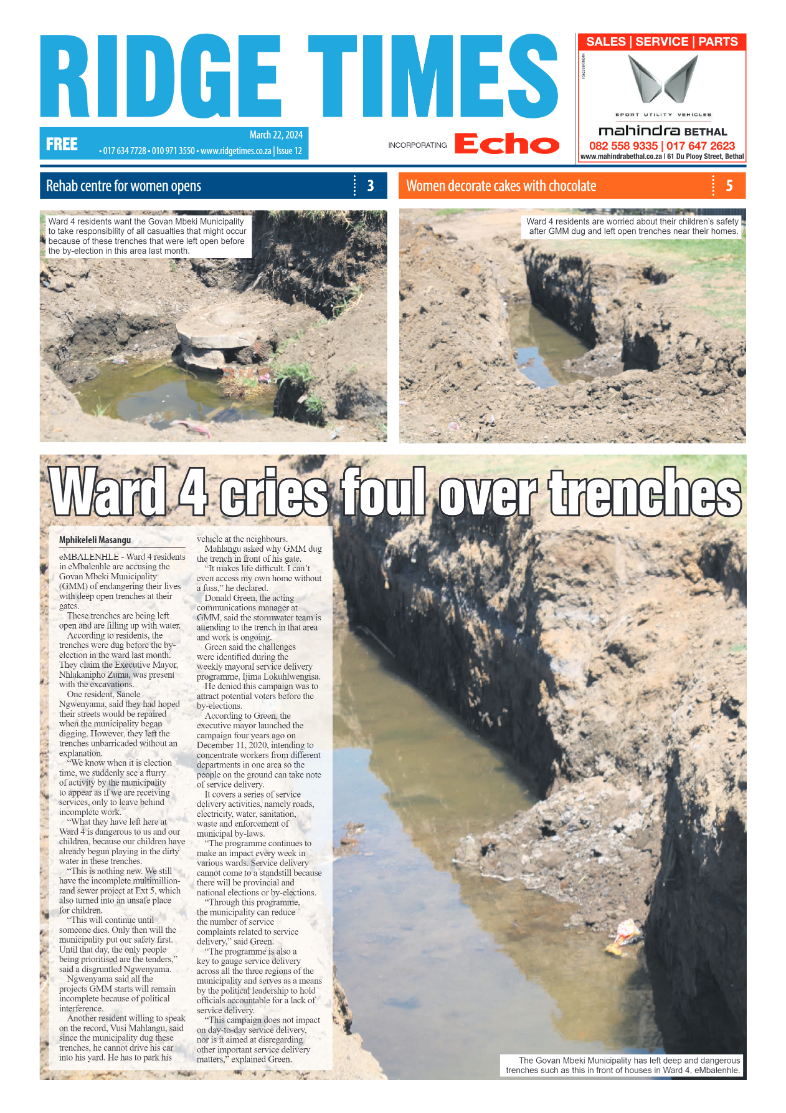 Ridge Times 22 March 2024 page 1