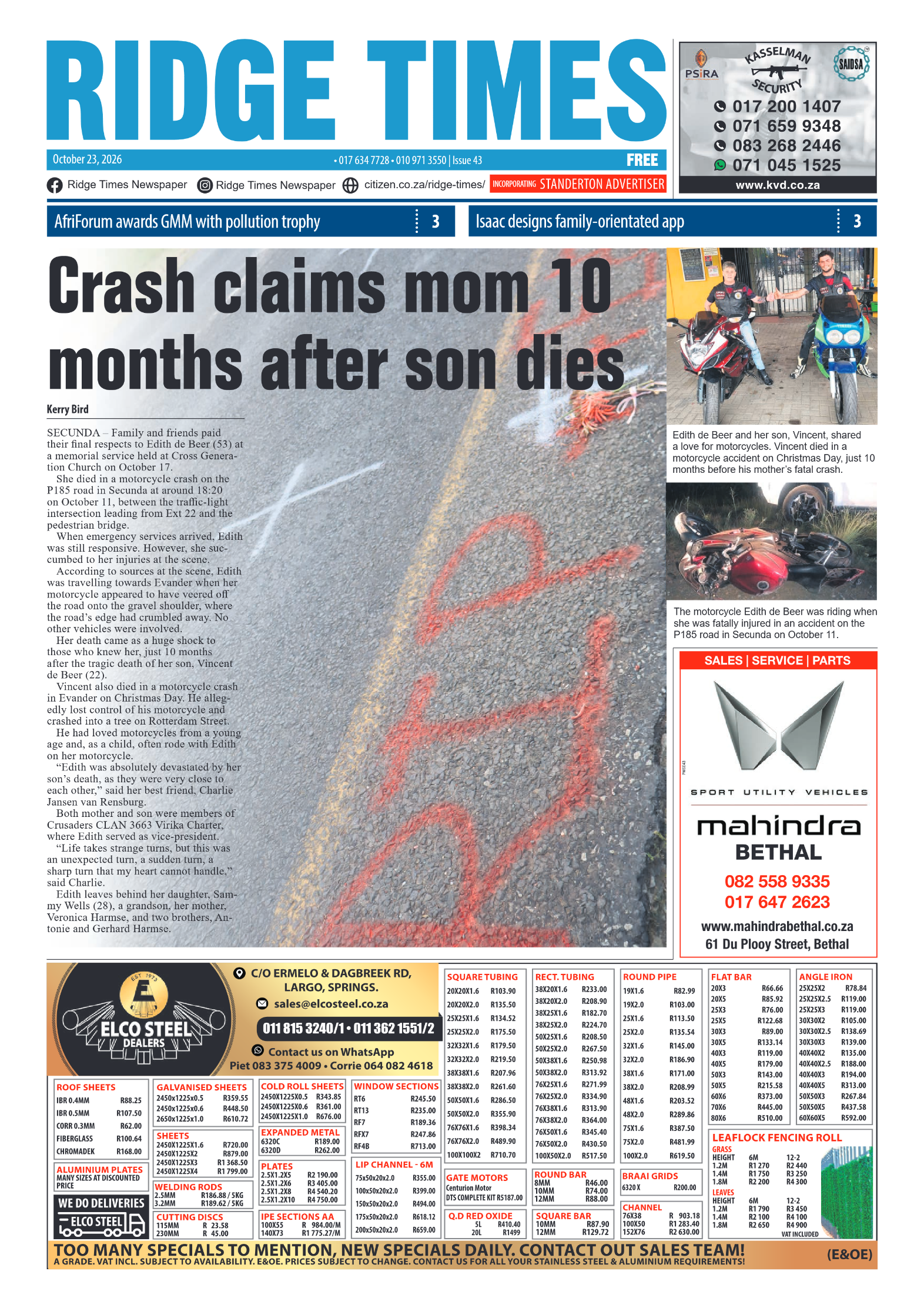 Ridge Times 23 October 2026 page 1