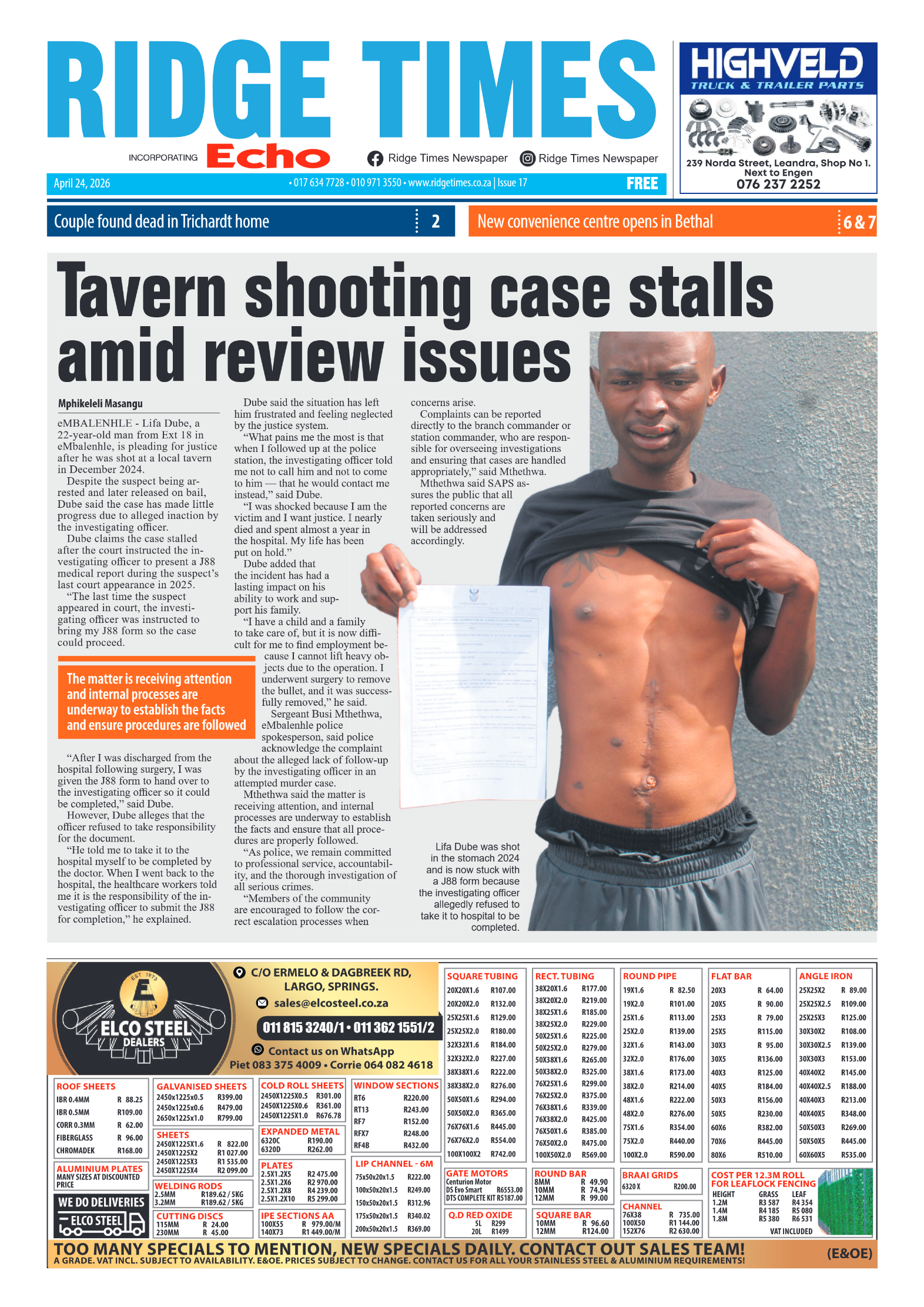 Ridge Times 24 April 2026 page 1