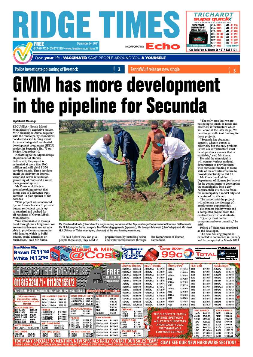 Ridge Times 24 December 2021 page 1