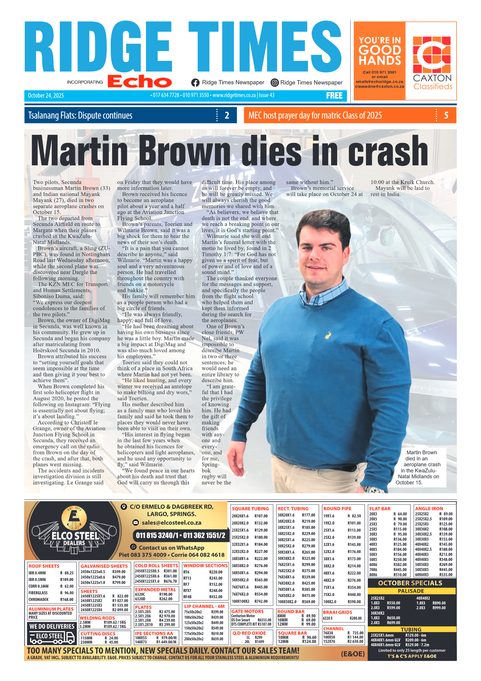 Ridge Times 24 October 2025 page 1