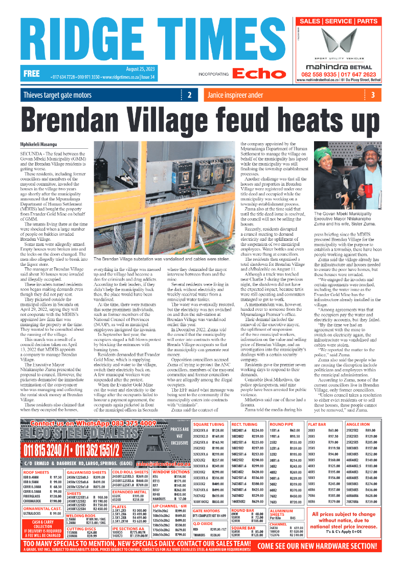 Ridge Times 25 August 2023 page 1