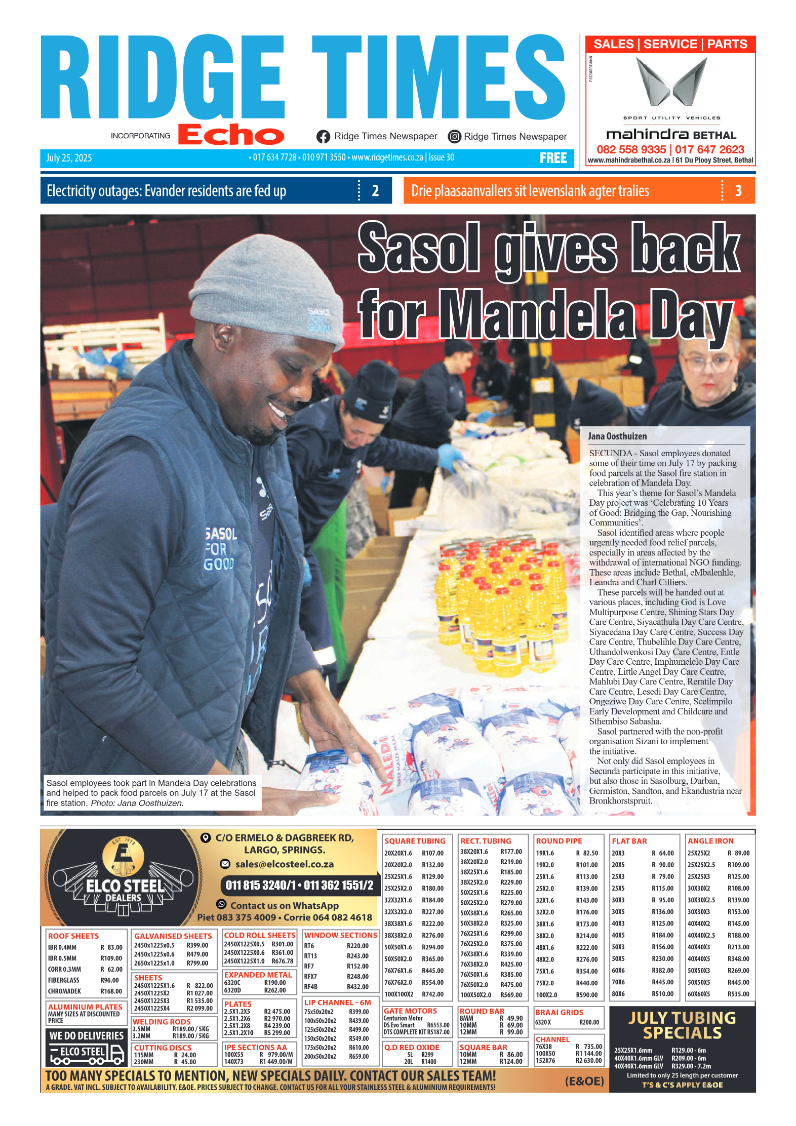 Ridge Times 25 July 2025 page 1