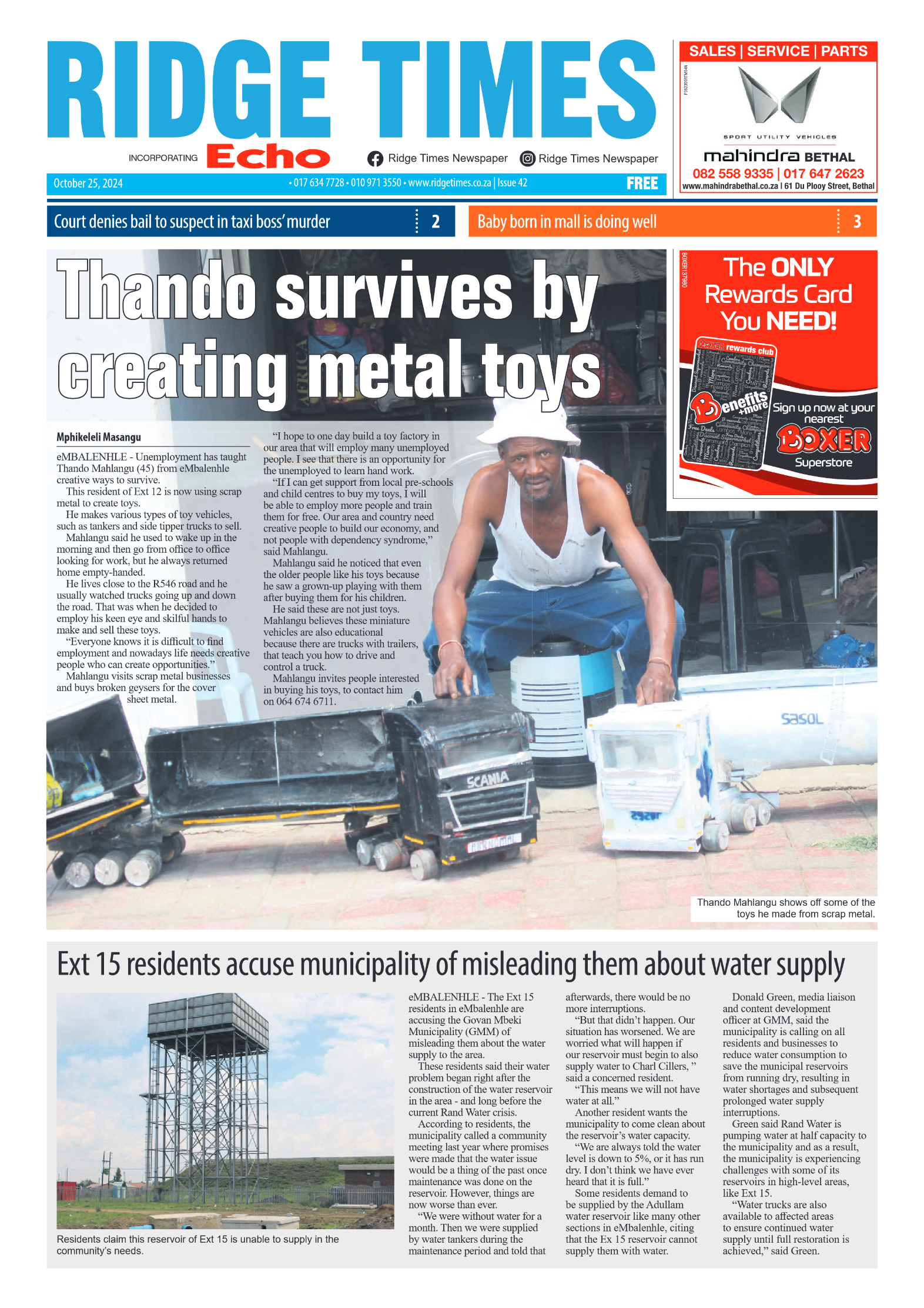 Ridge Times 25 October 2024 page 1