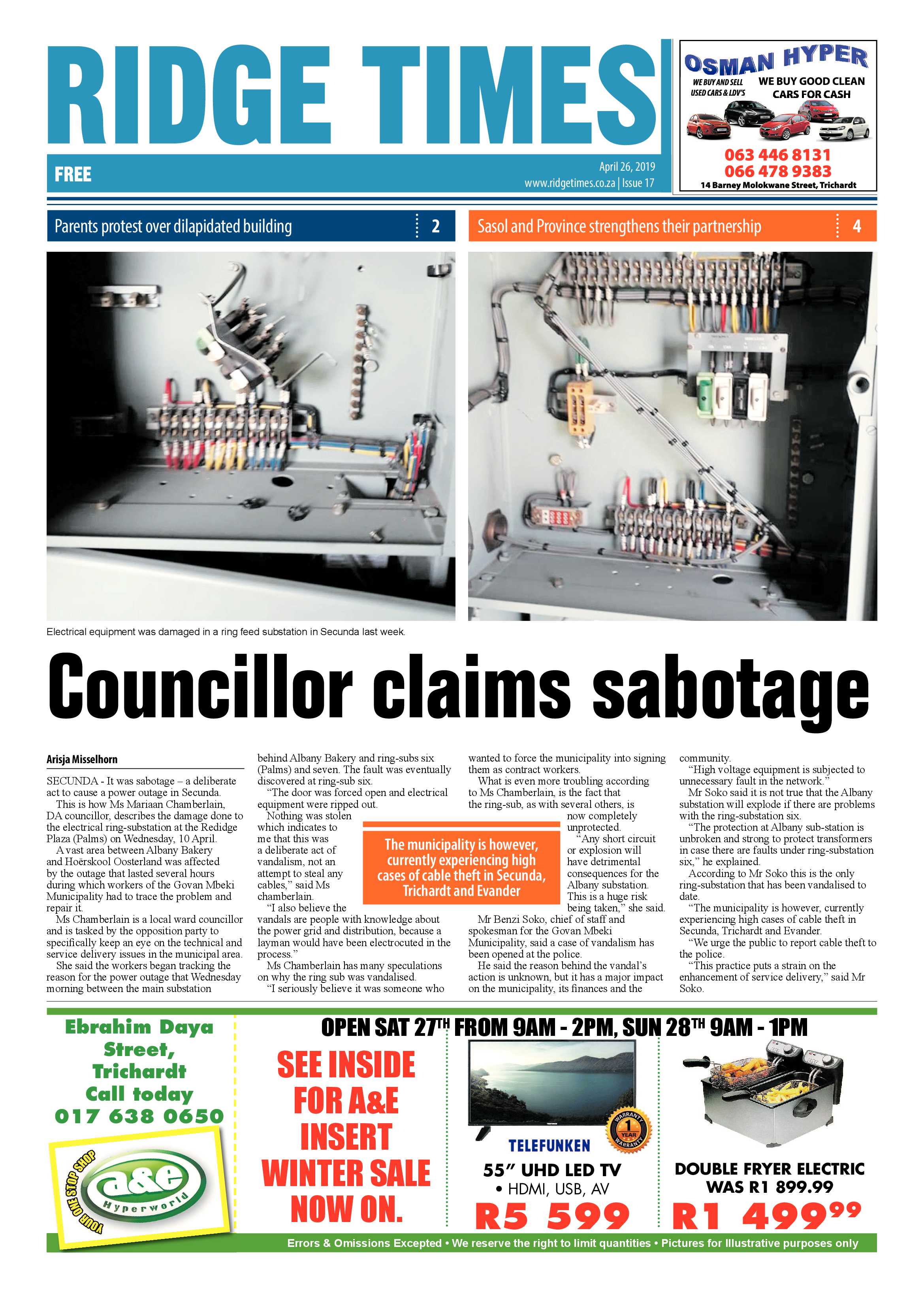Ridge Times 26 April 2019 page 1