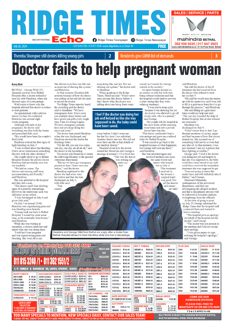 Ridge Times 26 July 2024 page 1
