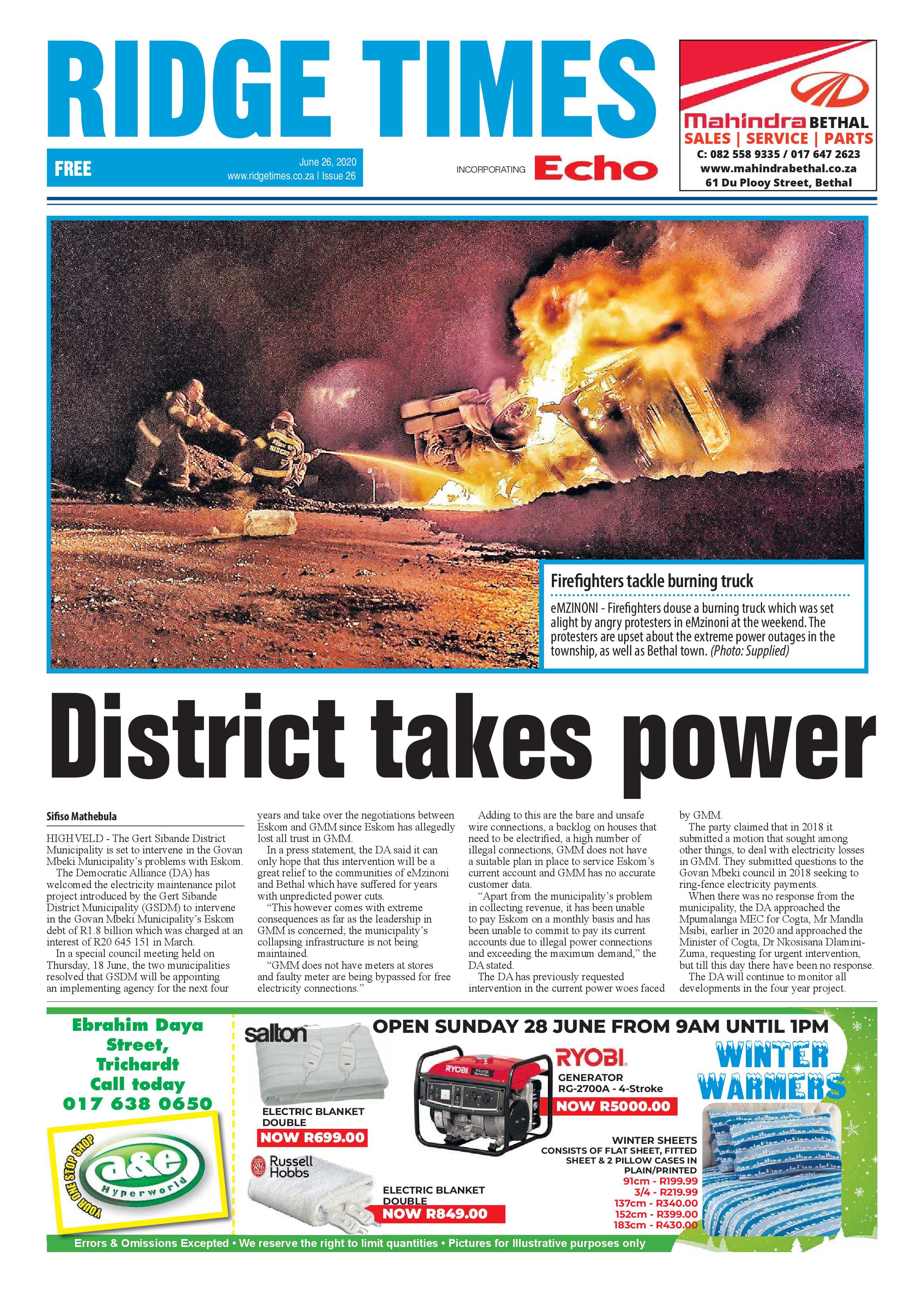 Ridge Times 26 June 2020 page 1