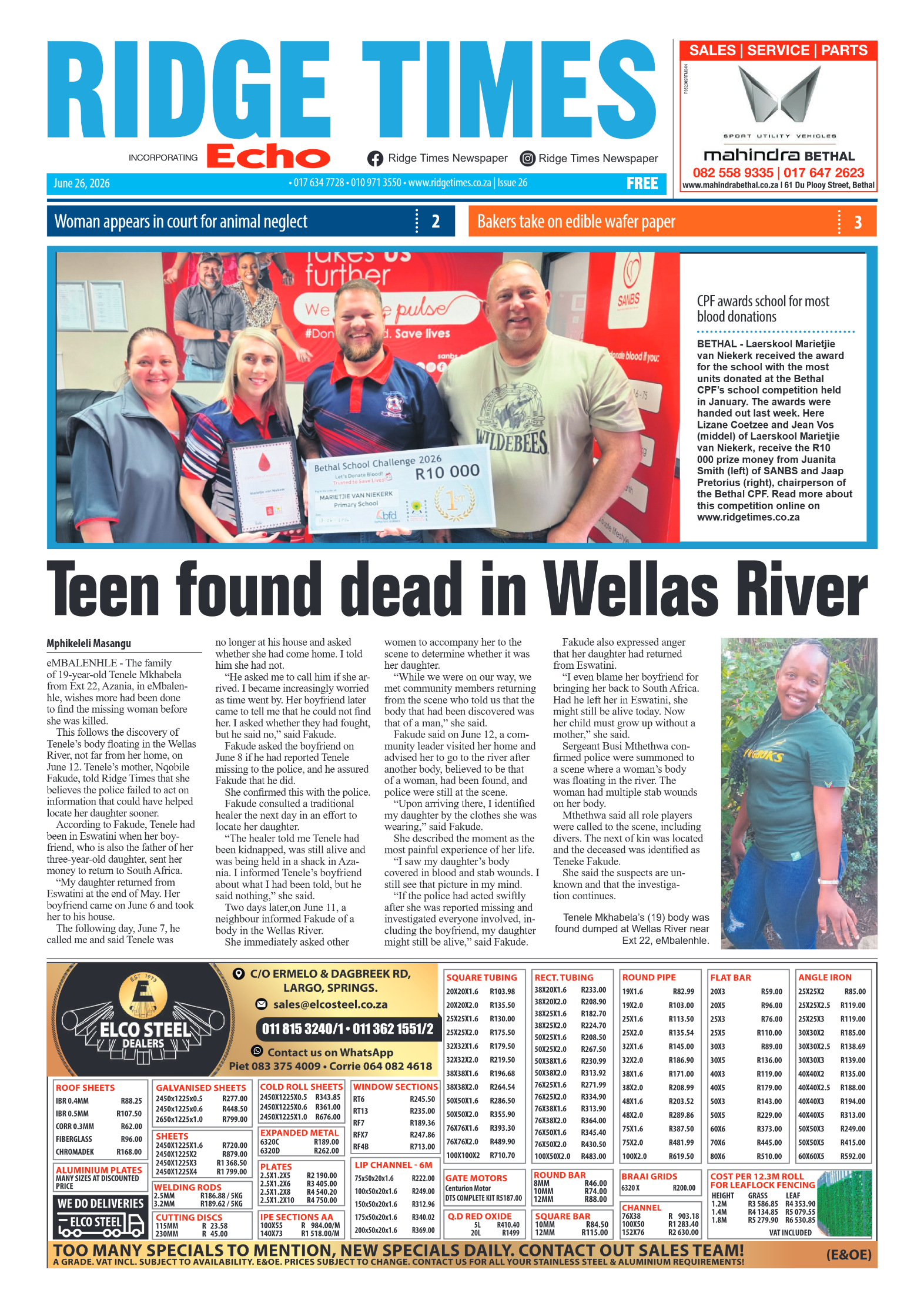 Ridge Times 26 June 2026 page 1