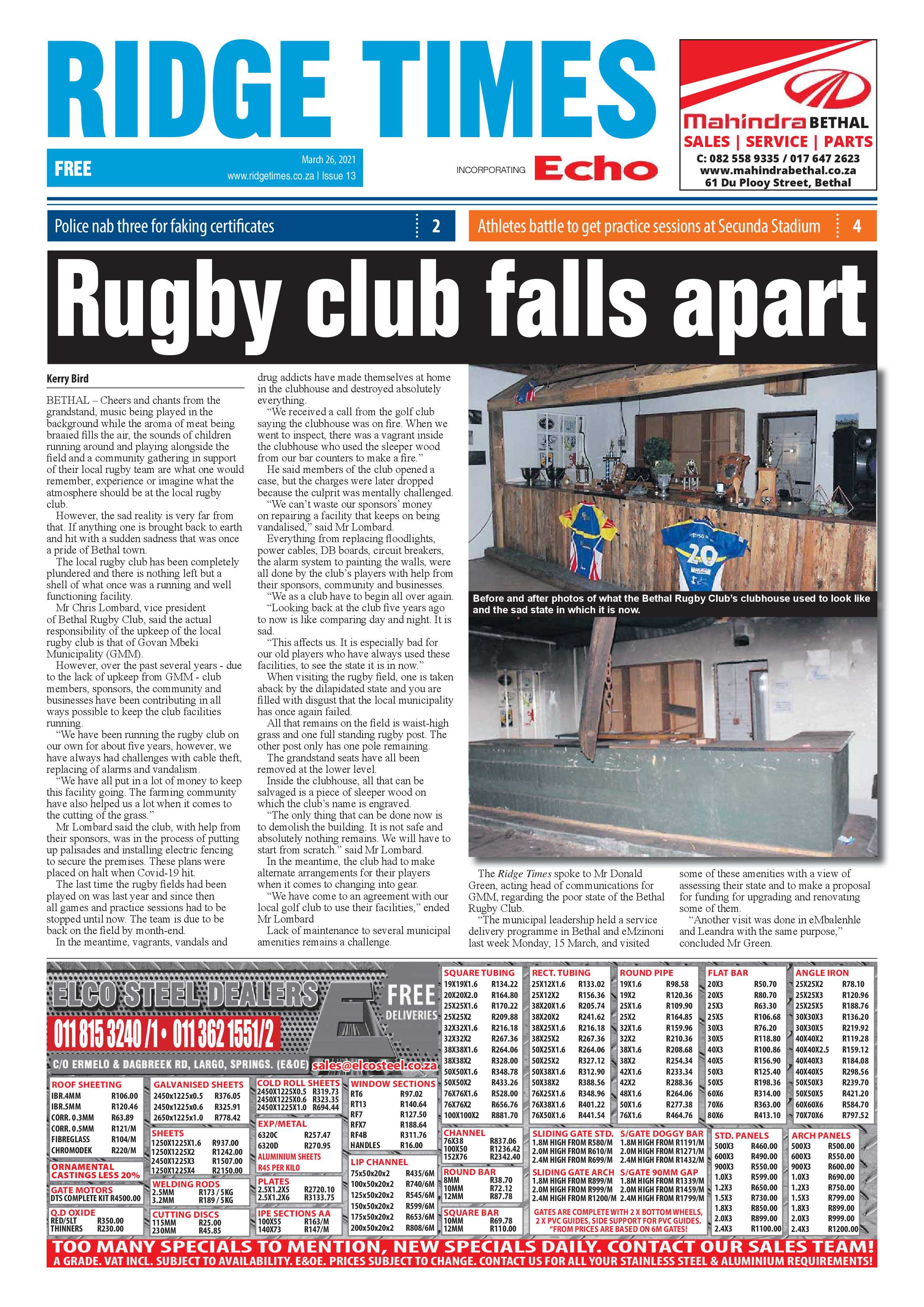 Ridge Times 26 March 2021 page 1