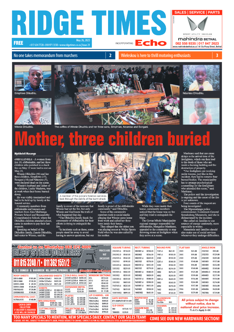 Ridge Times 26 May 2023 page 1