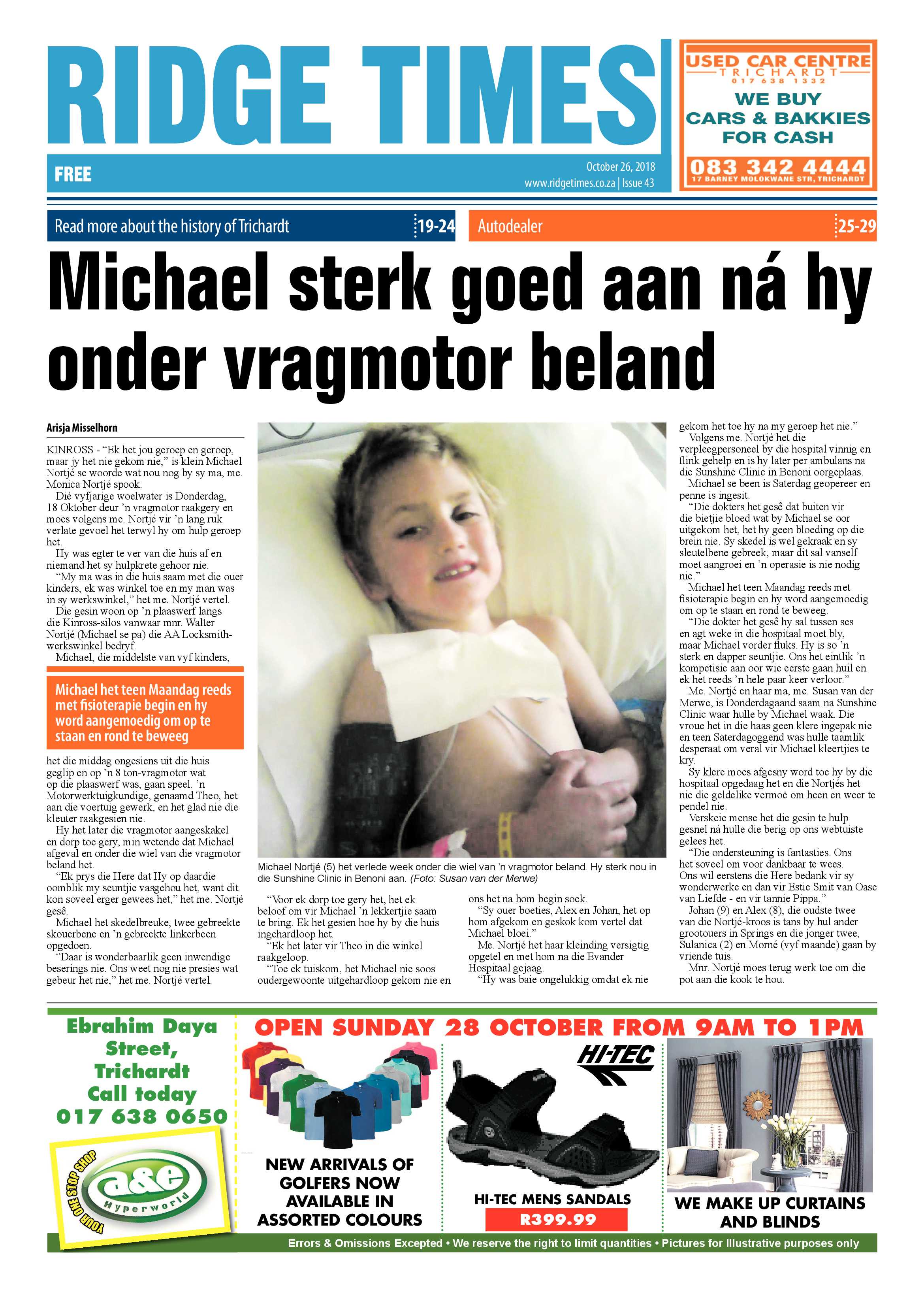 Ridge Times 26 October 2018 page 1