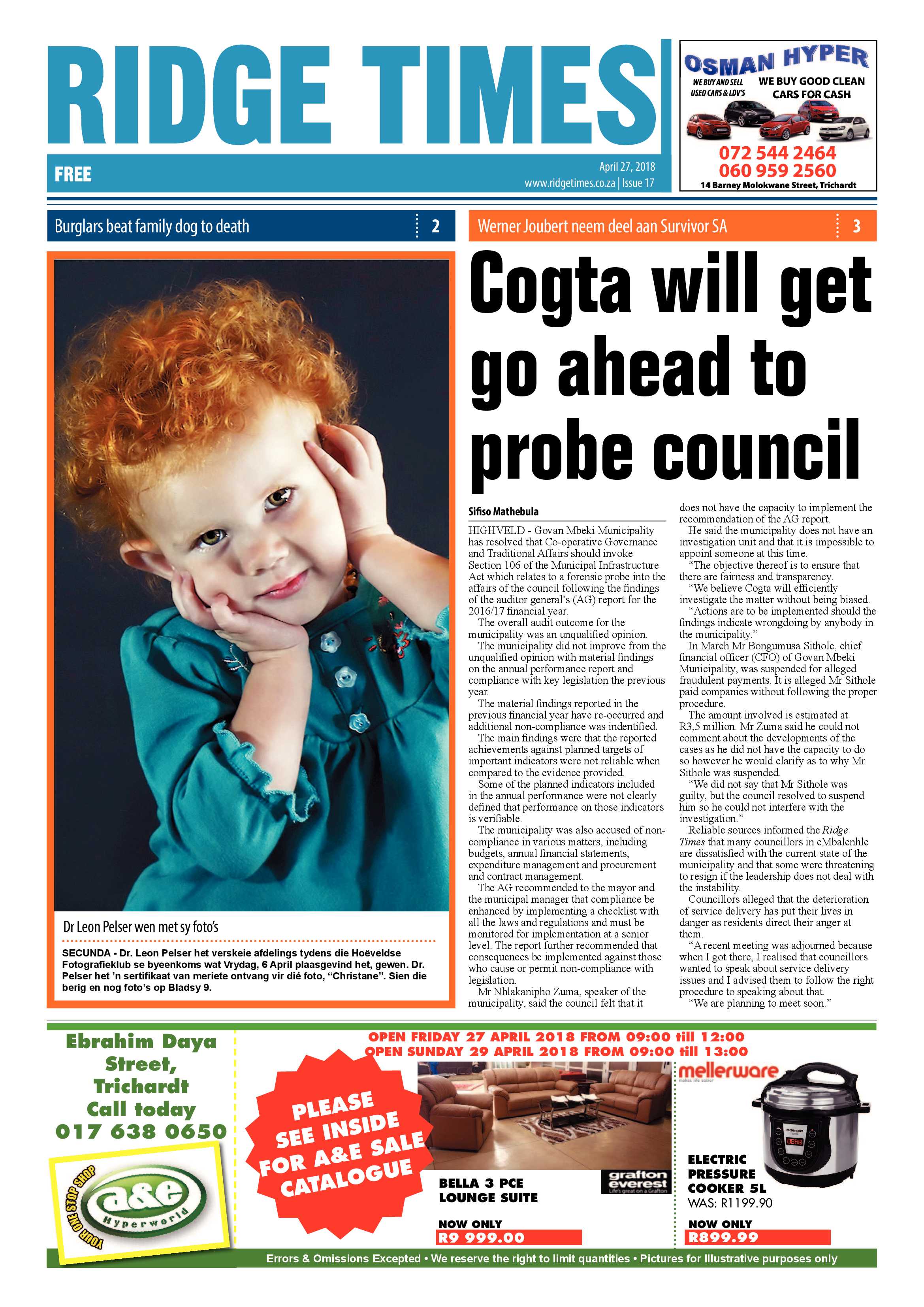 Ridge Times 27 April 2018 page 1