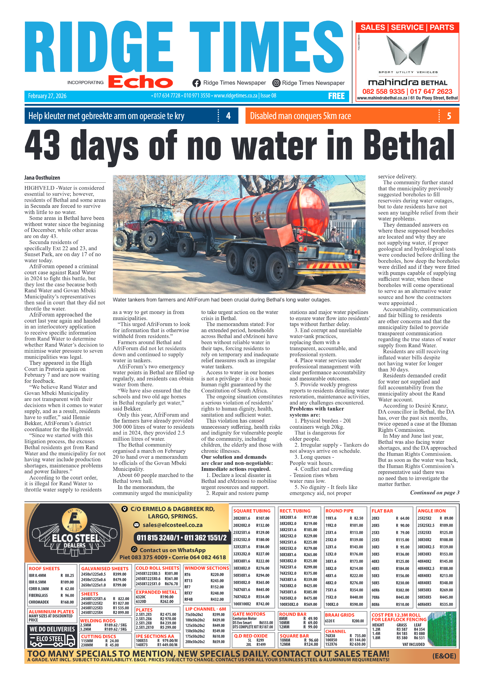 Ridge Times 27 February 2026 page 1