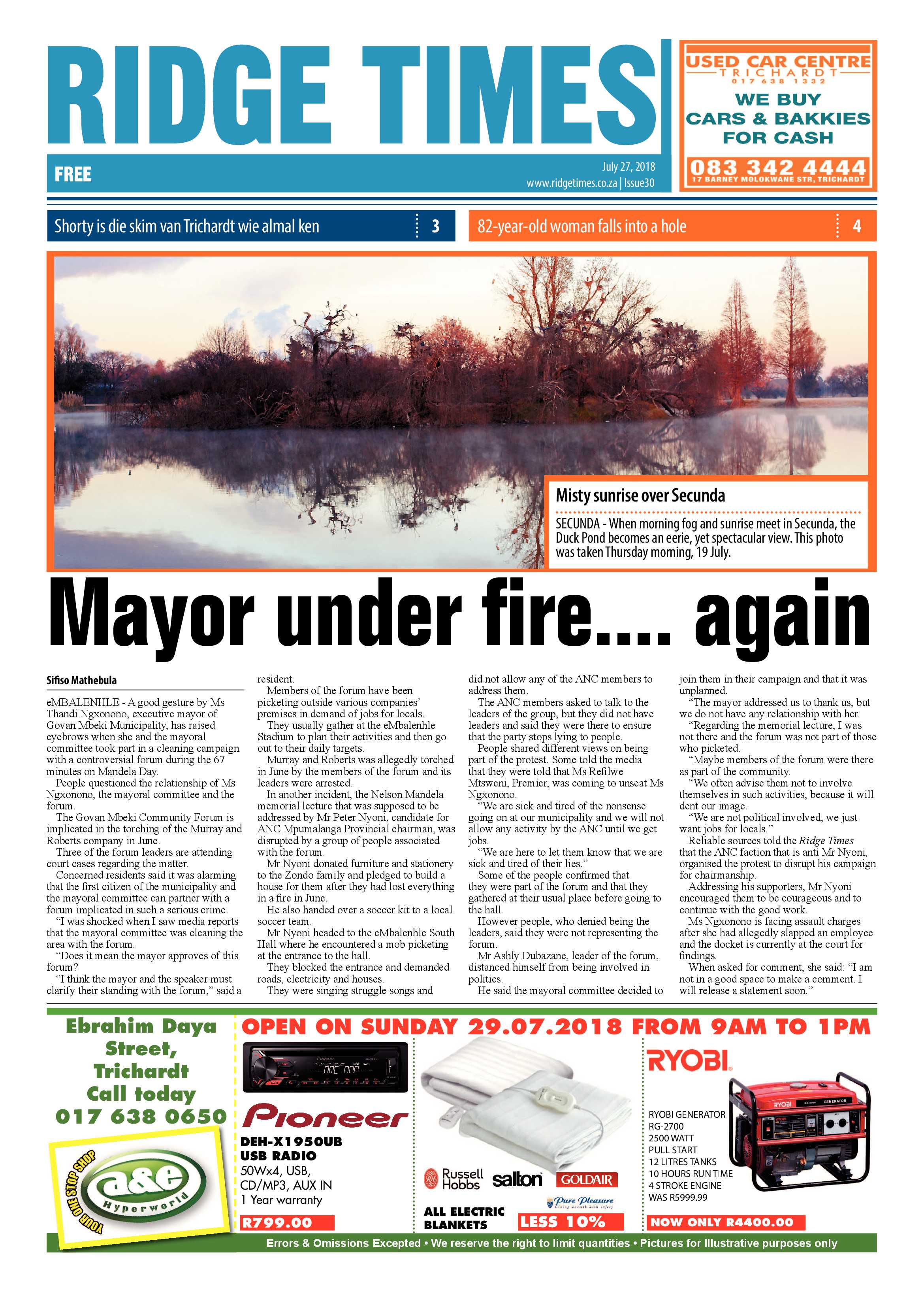 Ridge Times 27 July 2018 page 1