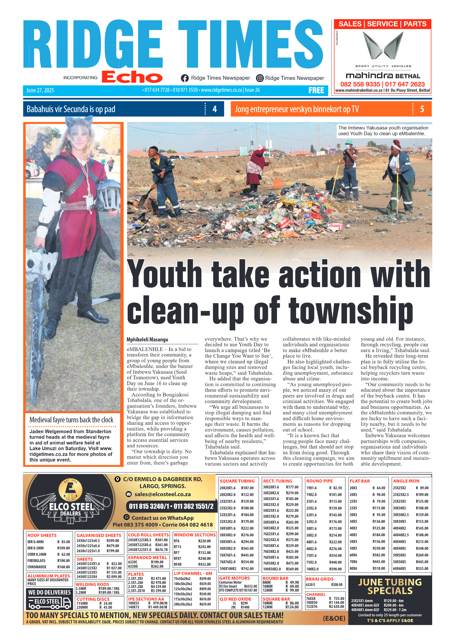 Ridge Times 27 June 2025 page 1