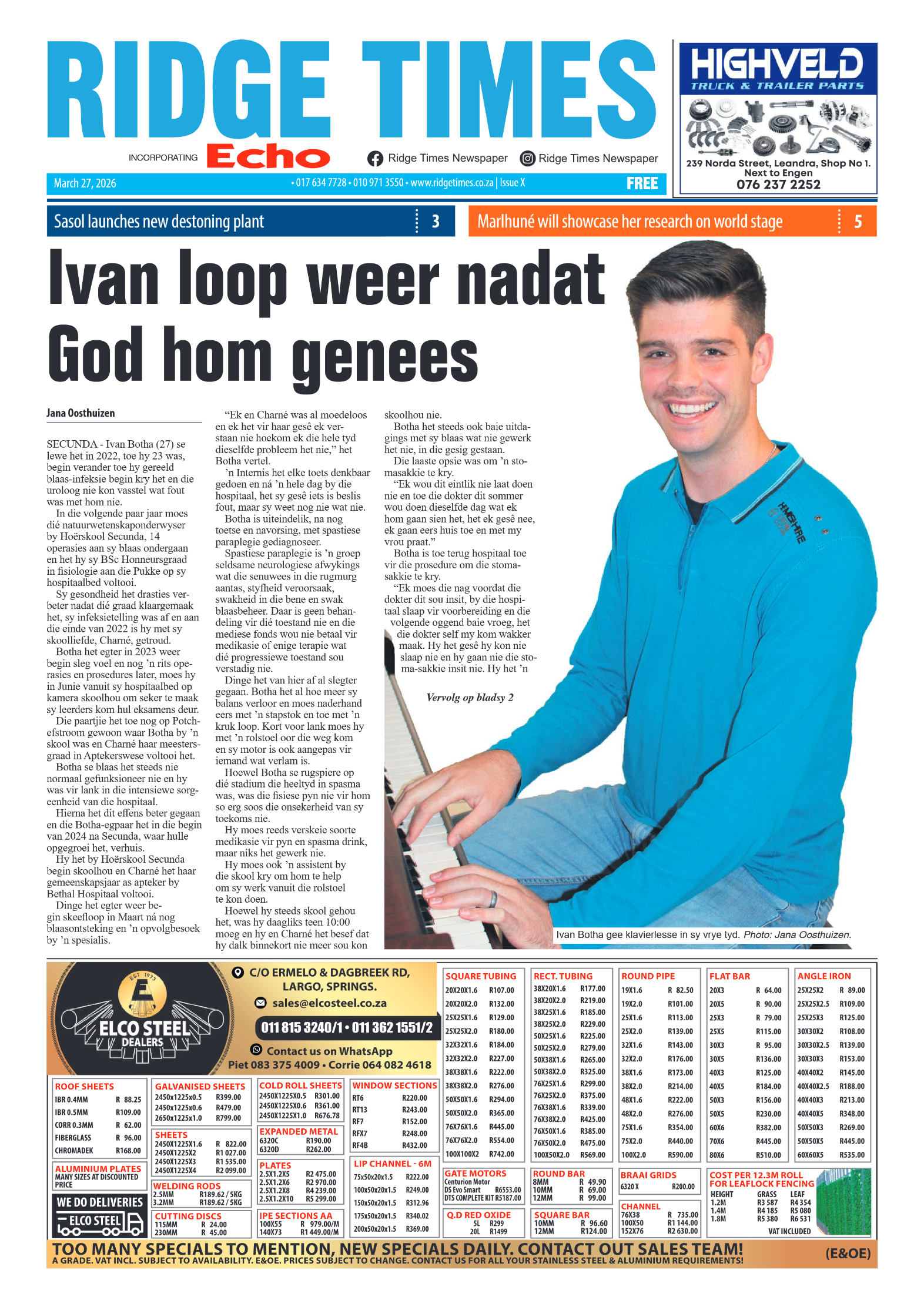 Ridge Times 27 March 2026 page 1