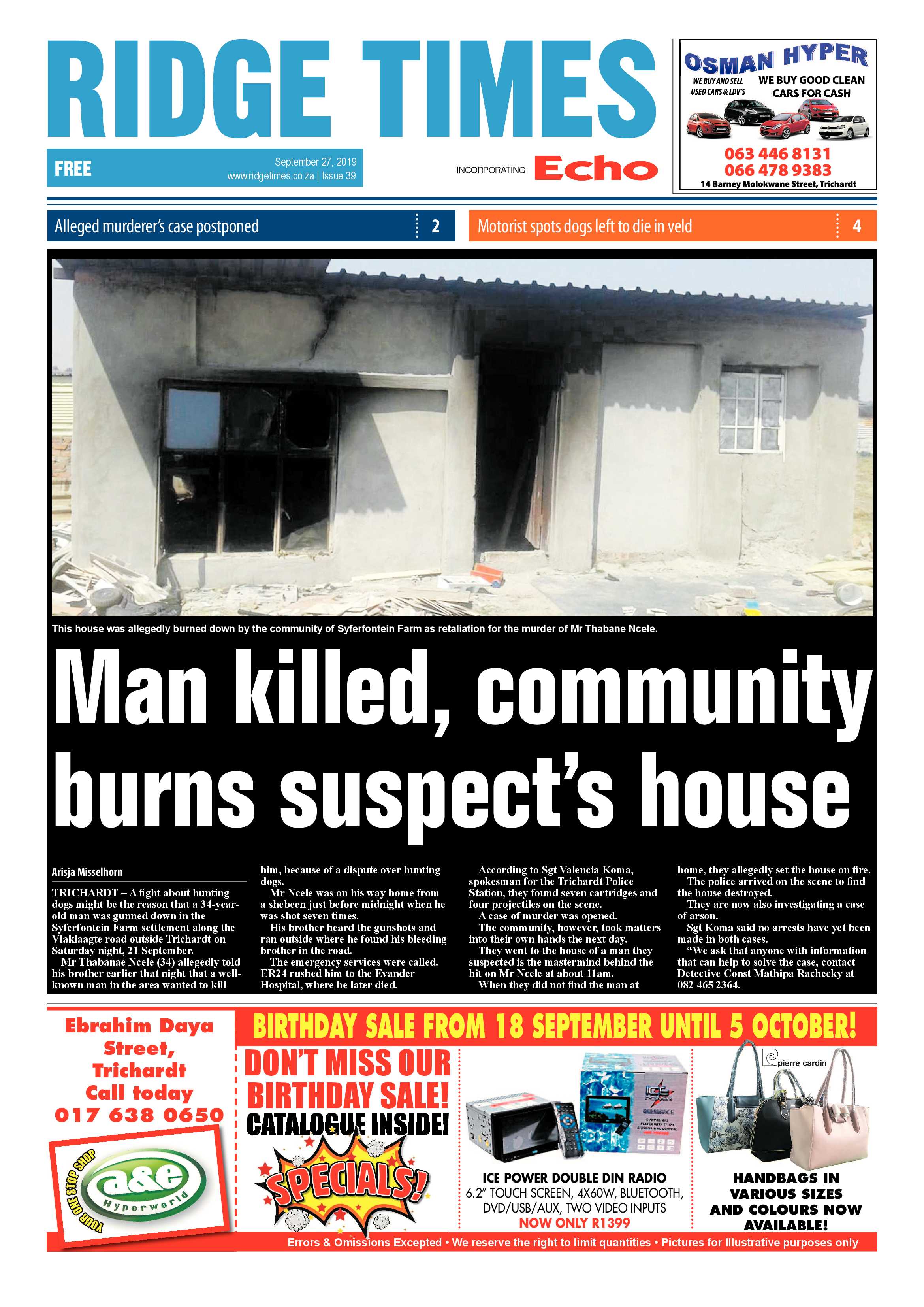 Ridge Times 27 September 2019 page 1