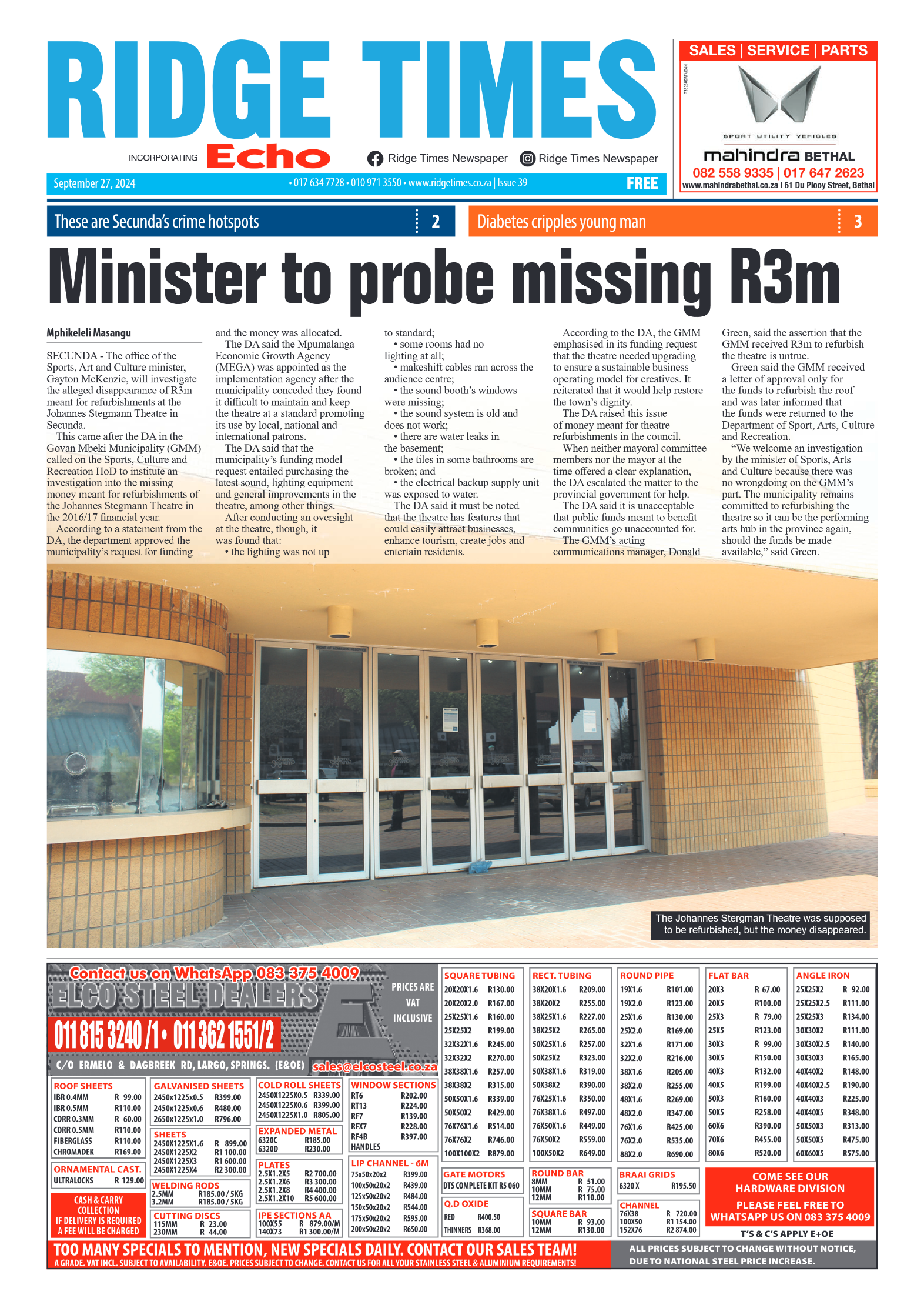 Ridge Times 27 September 2024 page 1