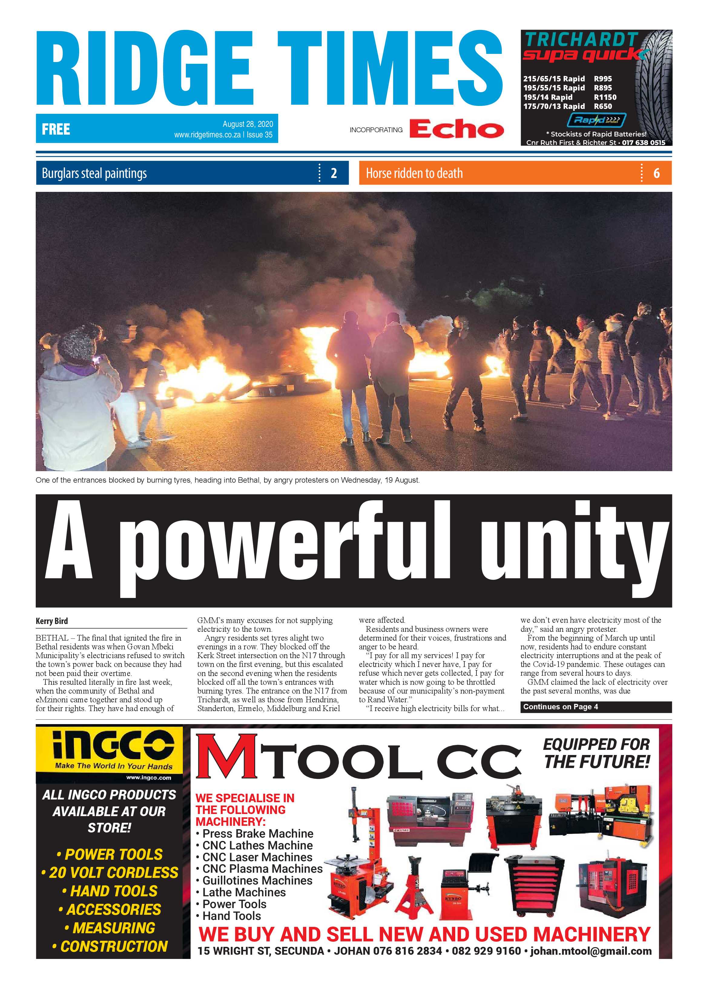 Ridge Times 28 August 2020 page 1