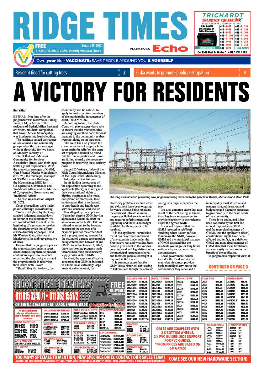 Ridge Times 28 January 2022 page 1