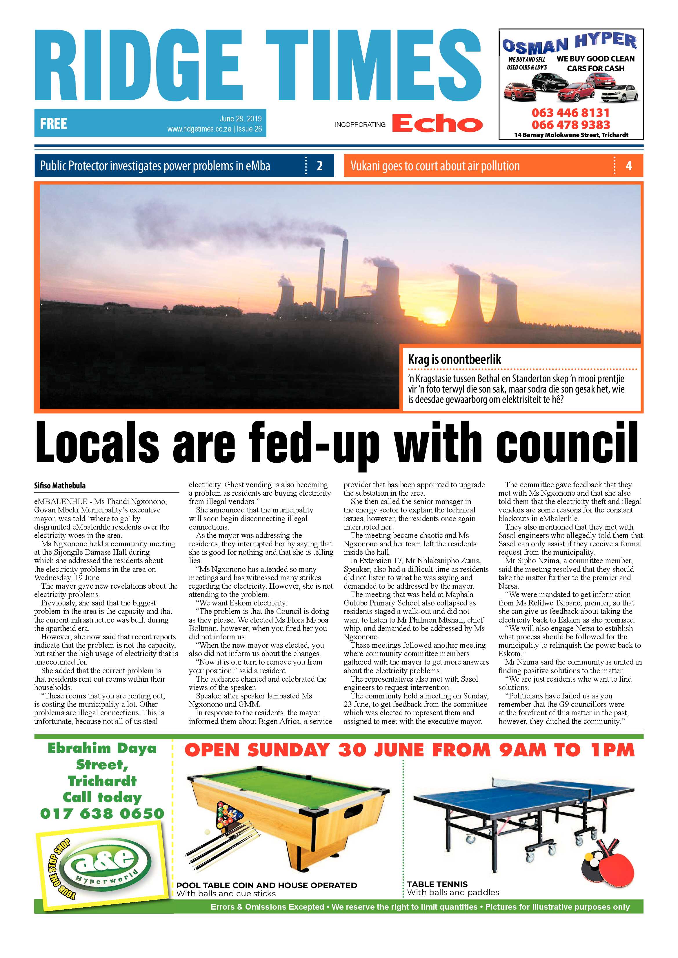 Ridge Times 28 June 2019 page 1