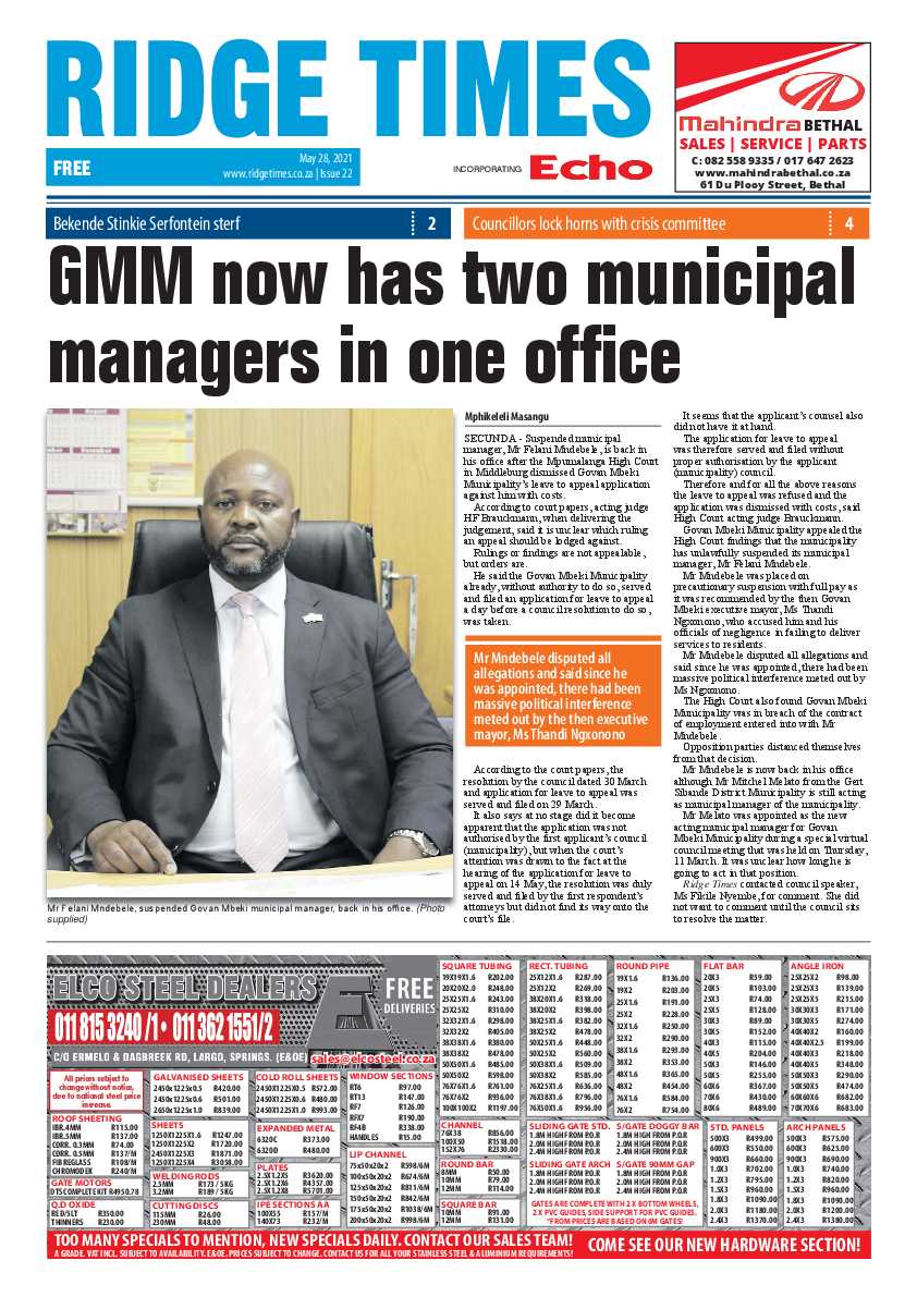 Ridge Times 28 May 2021 page 1