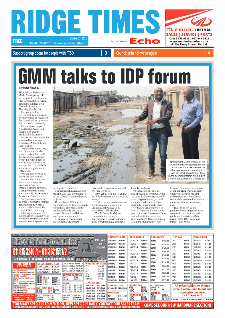 Ridge Times 28 October 2022 page 1