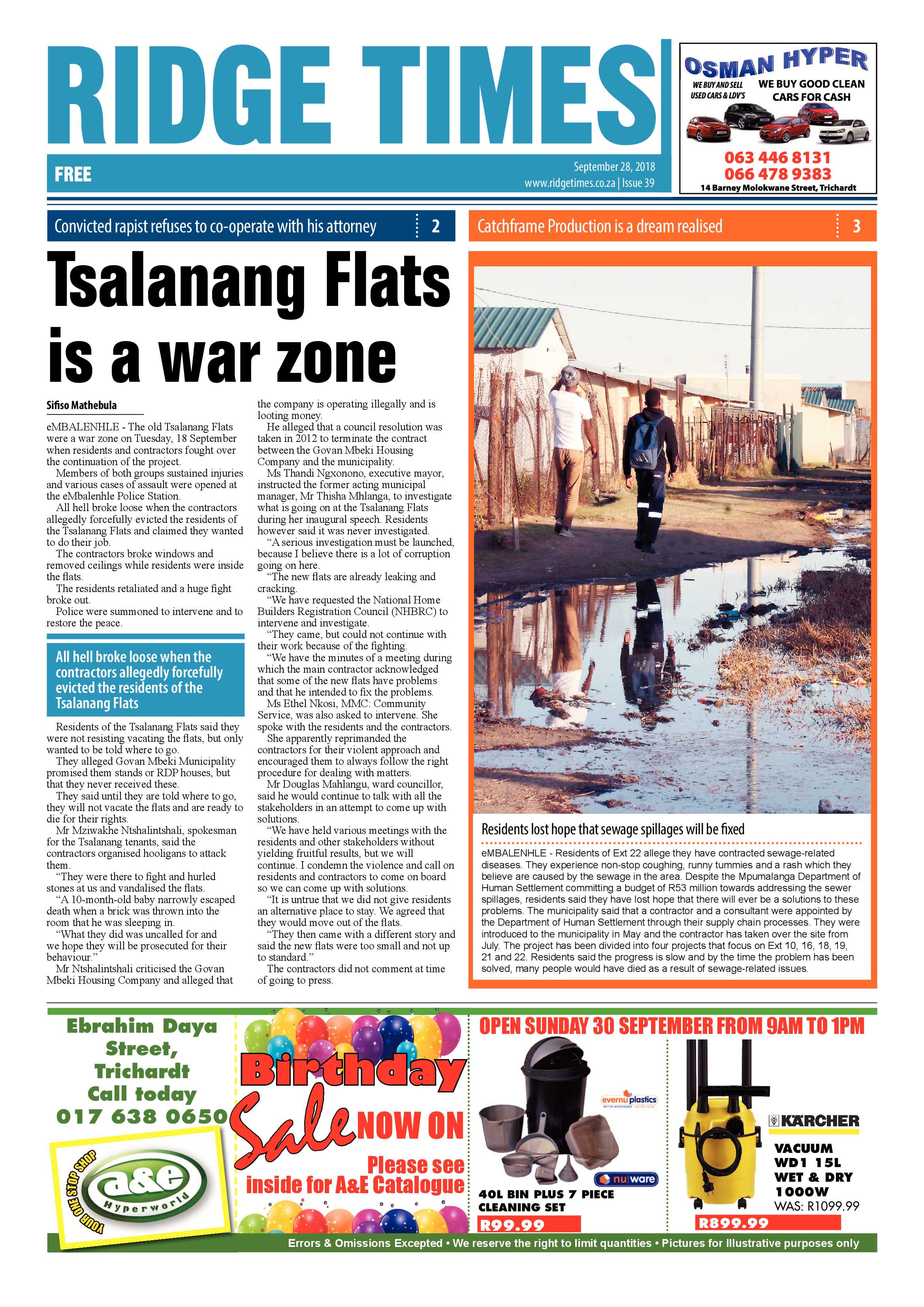 Ridge Times 28 September 2018 page 1