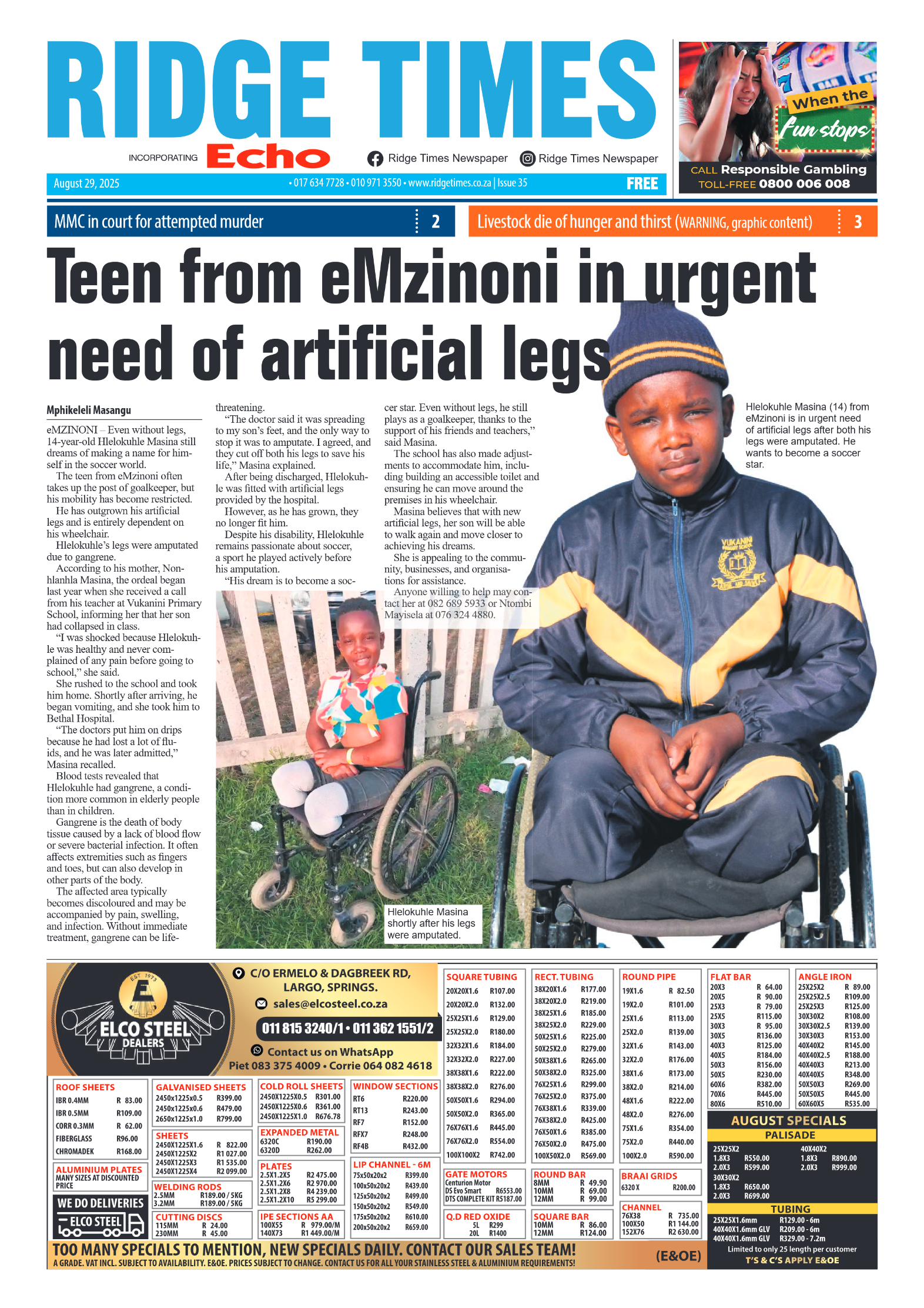 Ridge Times 29 August 2025 page 1