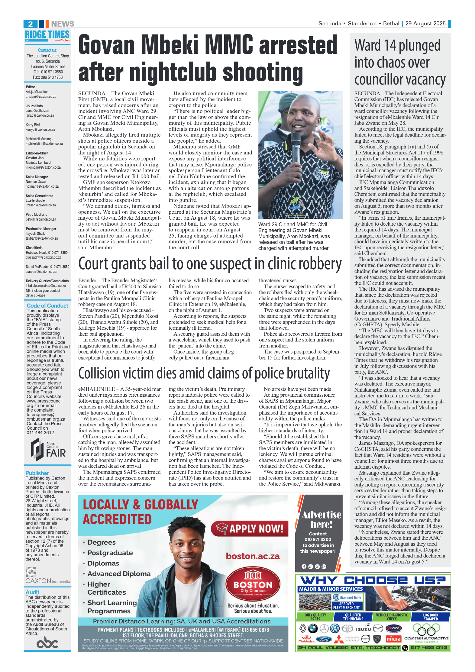 Ridge Times 29 August 2025 page 2