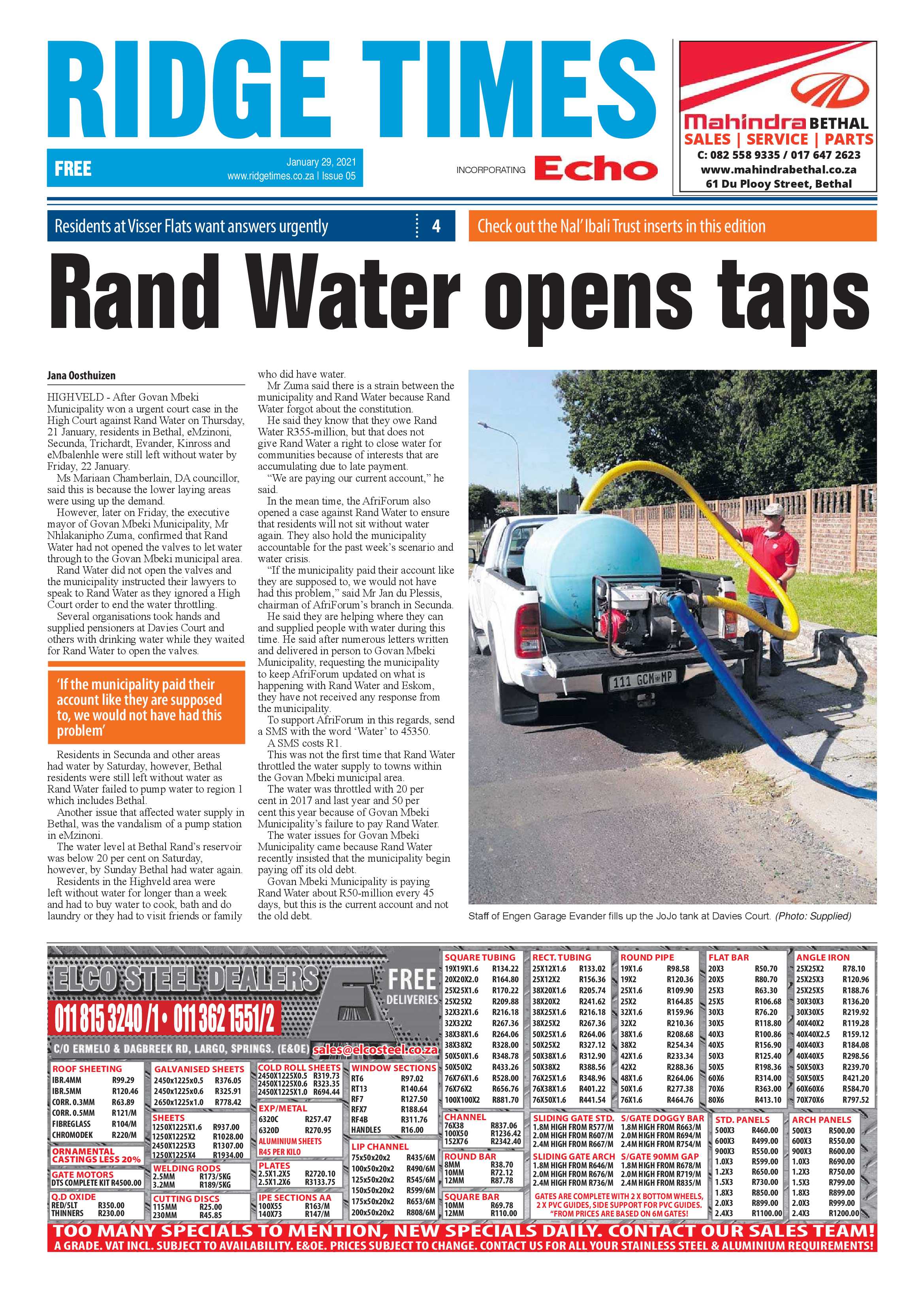 Ridge Times 29 January 2021 page 1