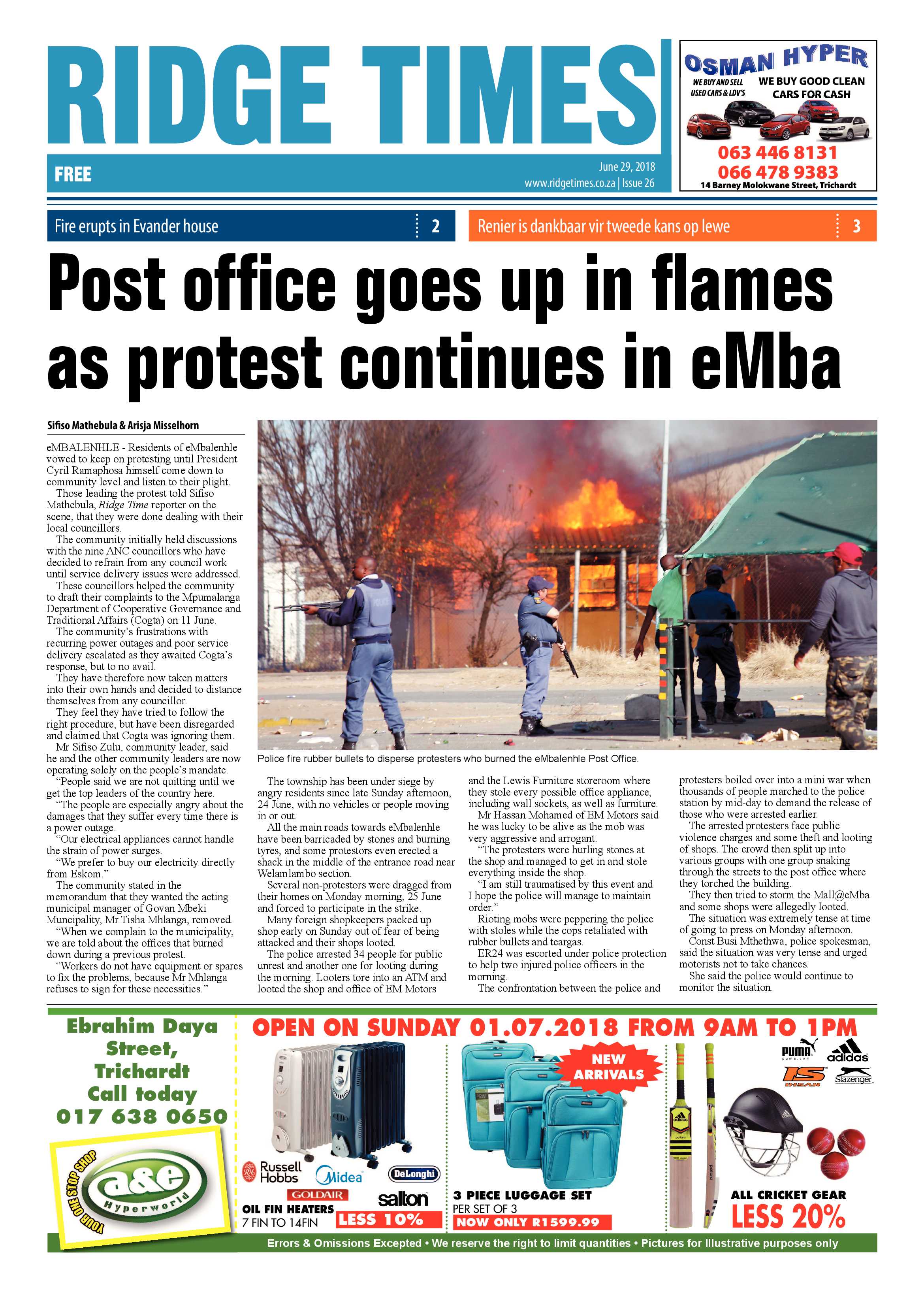 Ridge Times 29 June 2018 page 1