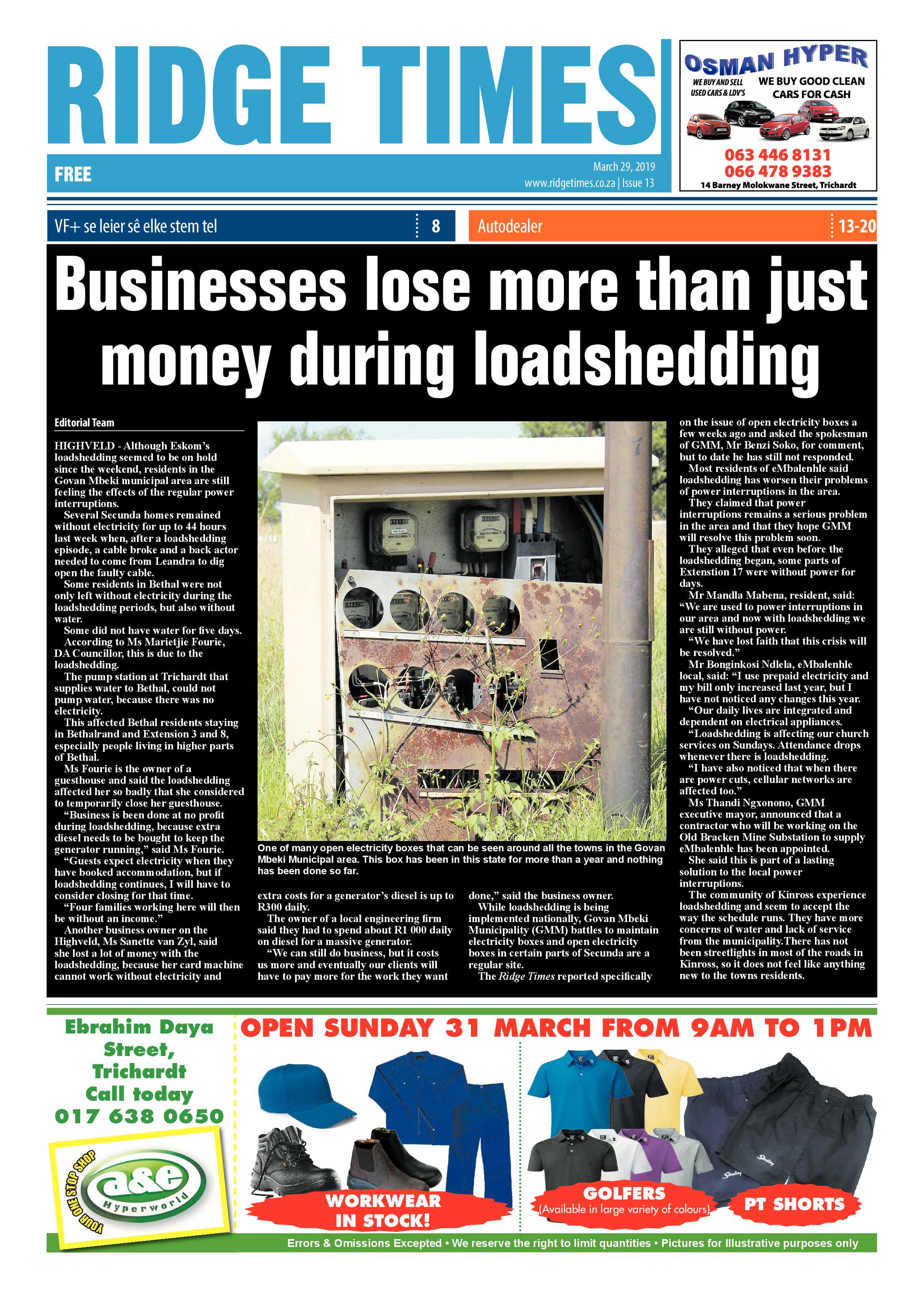 Ridge Times 29 March 2019 page 1