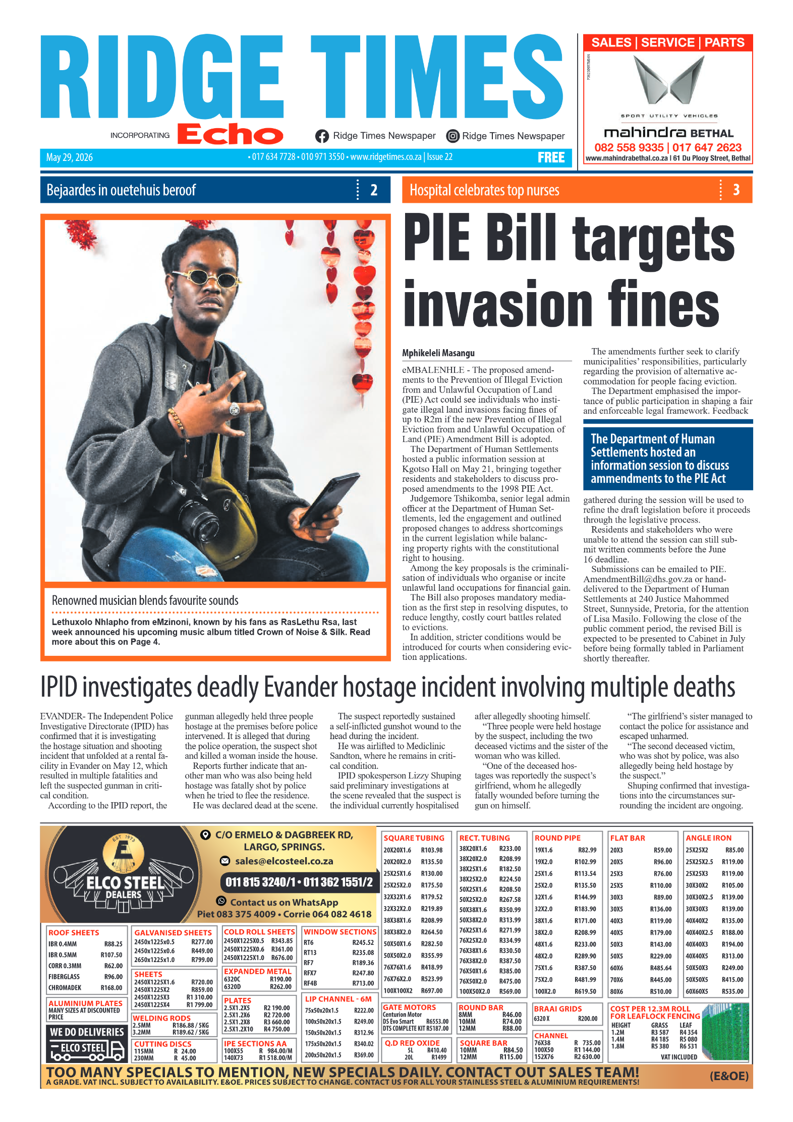 Ridge Times 29 May 2026 page 1