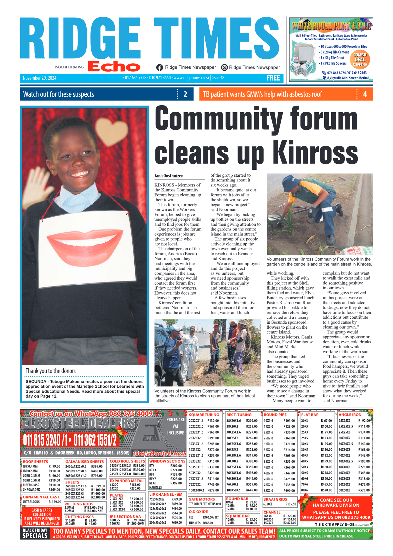 Ridge Times 29 November 2024 page 1