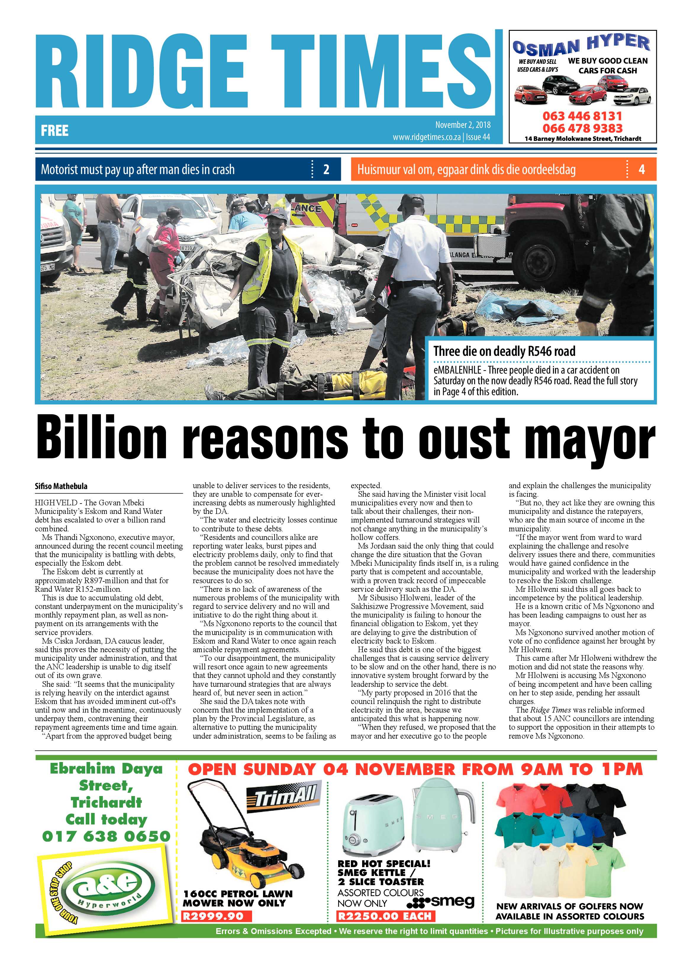 Ridge Times 2 November 2018 page 1