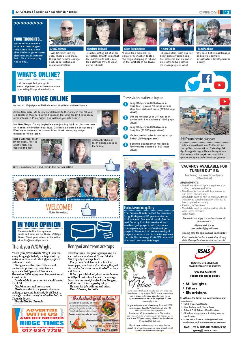 Ridge Times 30 April 2021 page 13