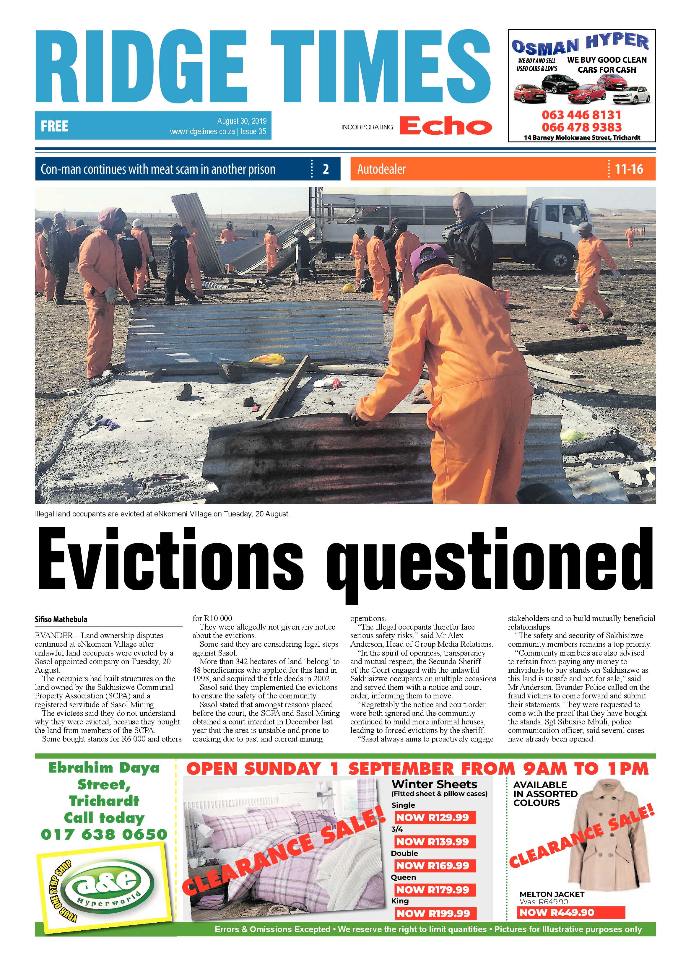 Ridge Times 30 August 2019 page 1