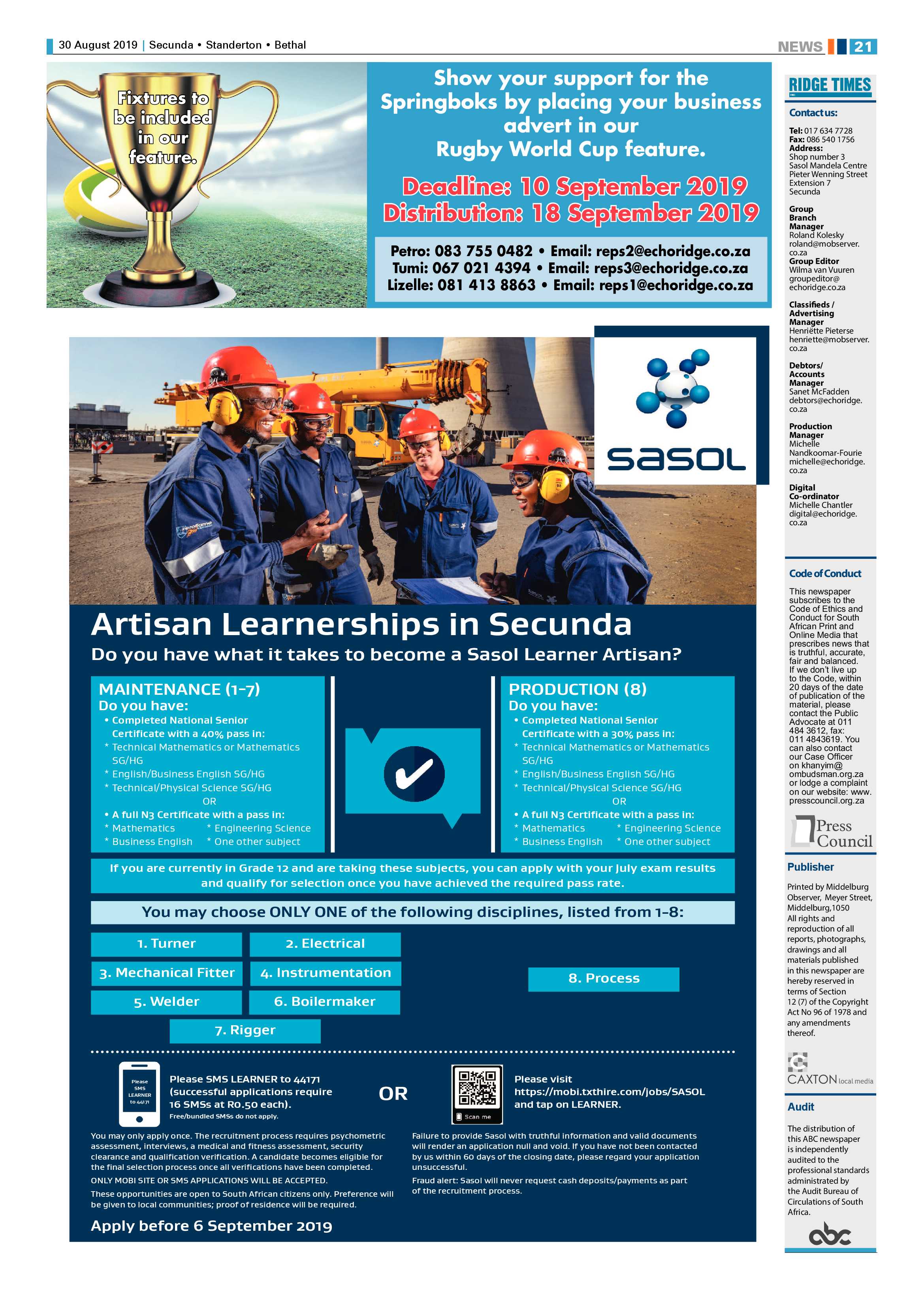 Ridge Times 30 August 2019 page 21