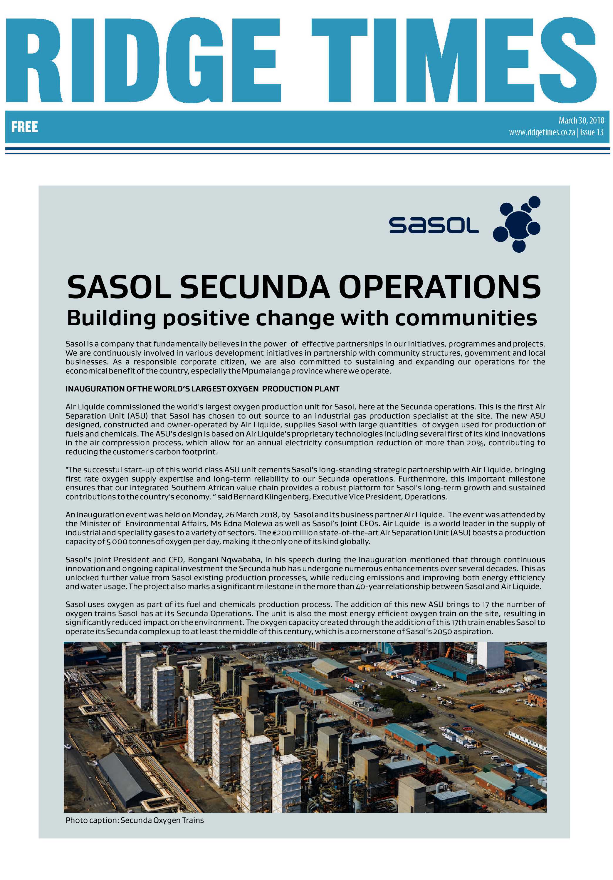 Ridge Times 30 March 2018 page 1