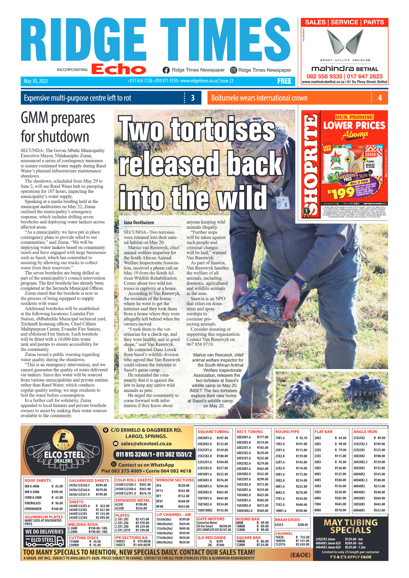 Ridge Times 30 May 2025 page 1