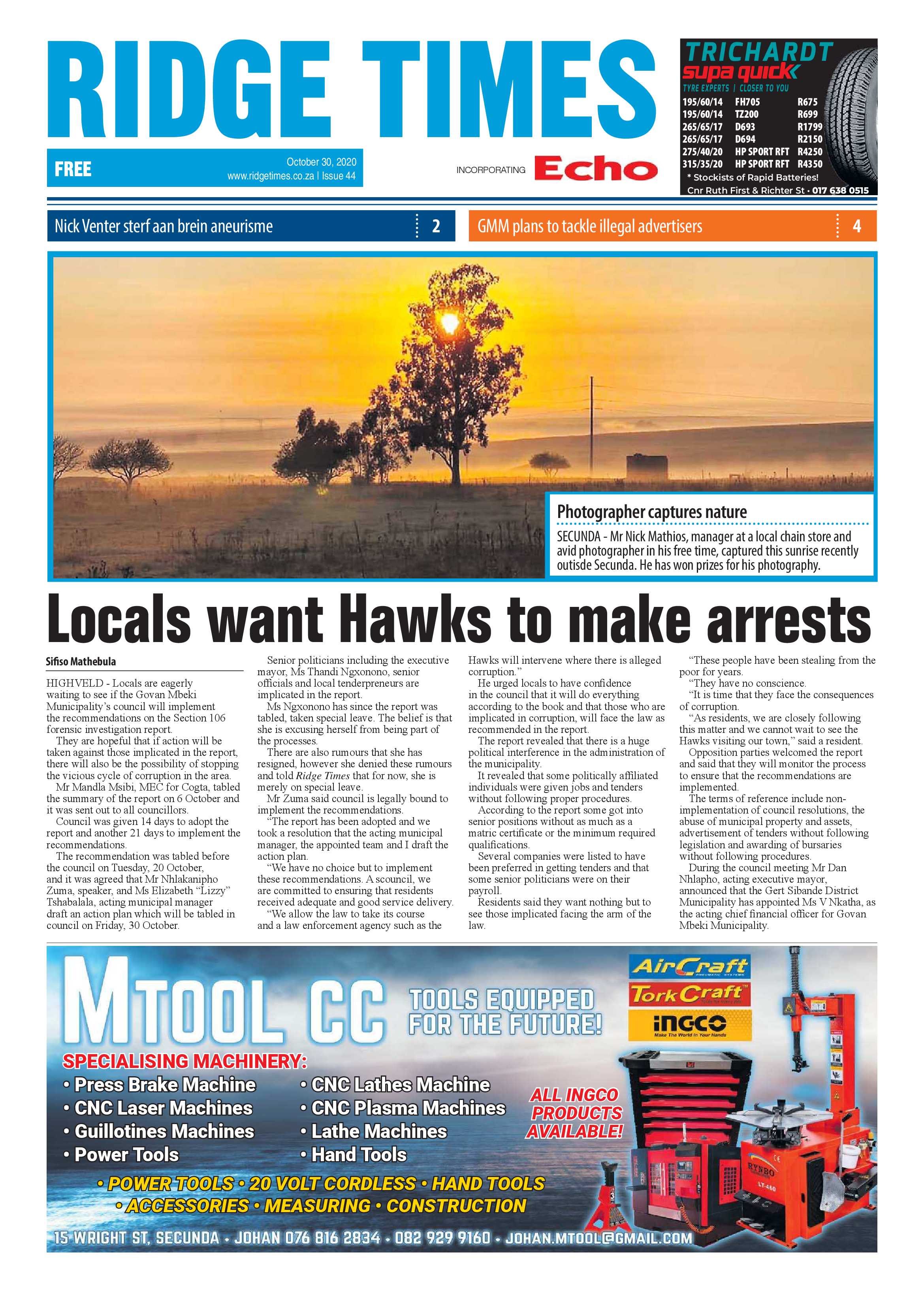 Ridge Times 30 October 2020 page 1