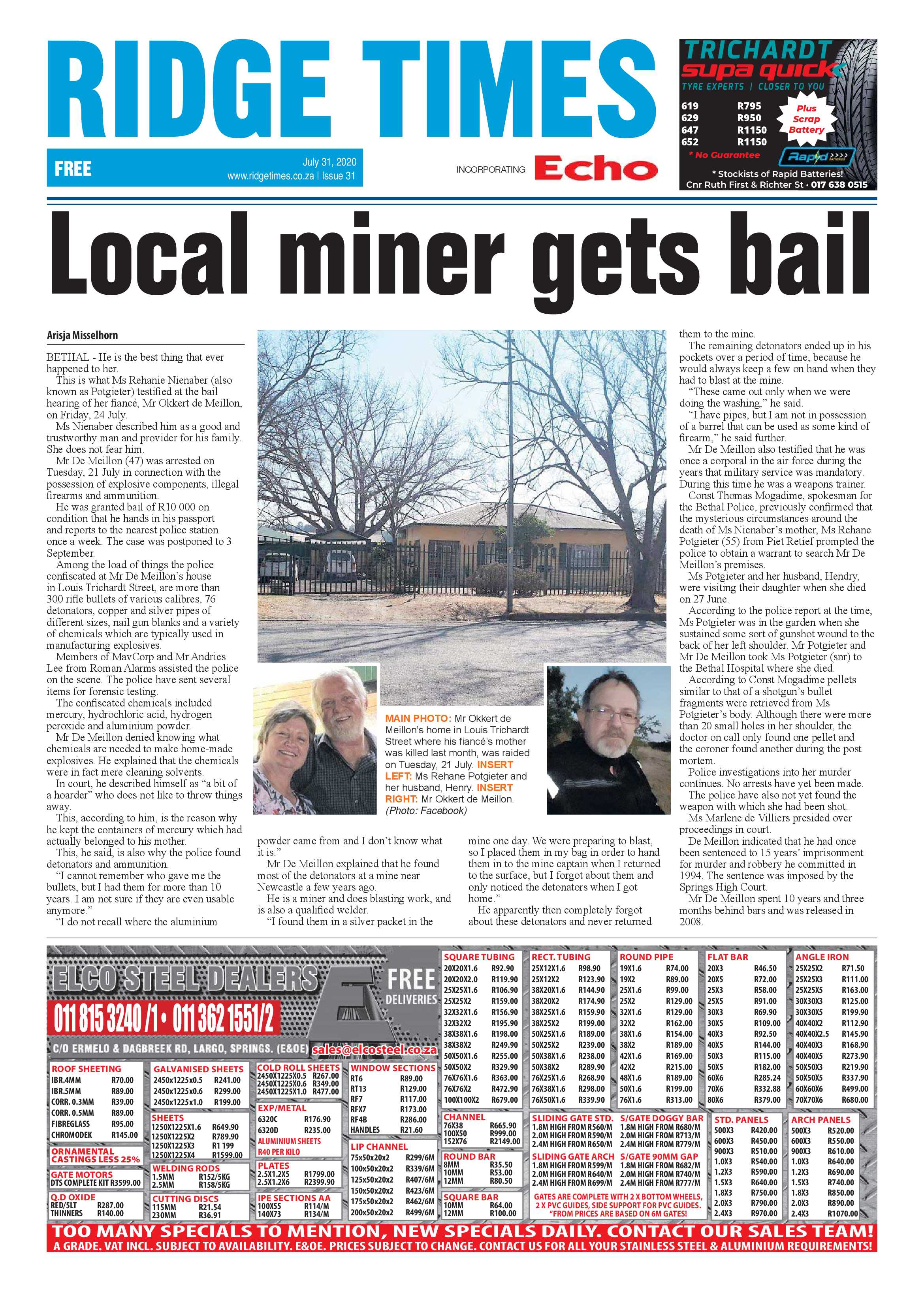 Ridge Times 31 July 2020 page 1