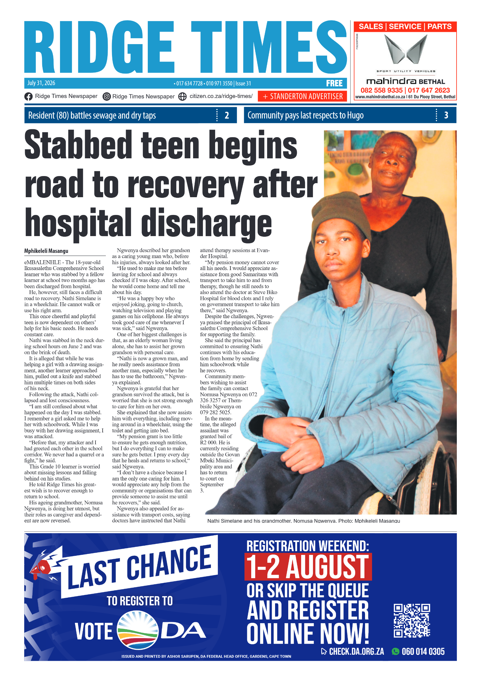 Ridge Times 31 July 2026 page 1