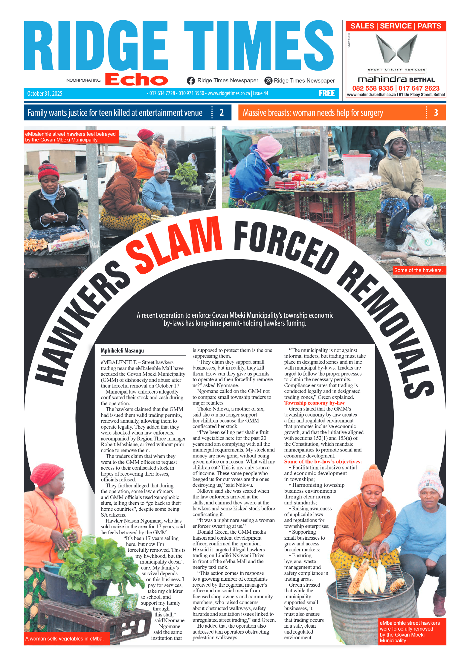 Ridge Times 31 October 2025 page 1